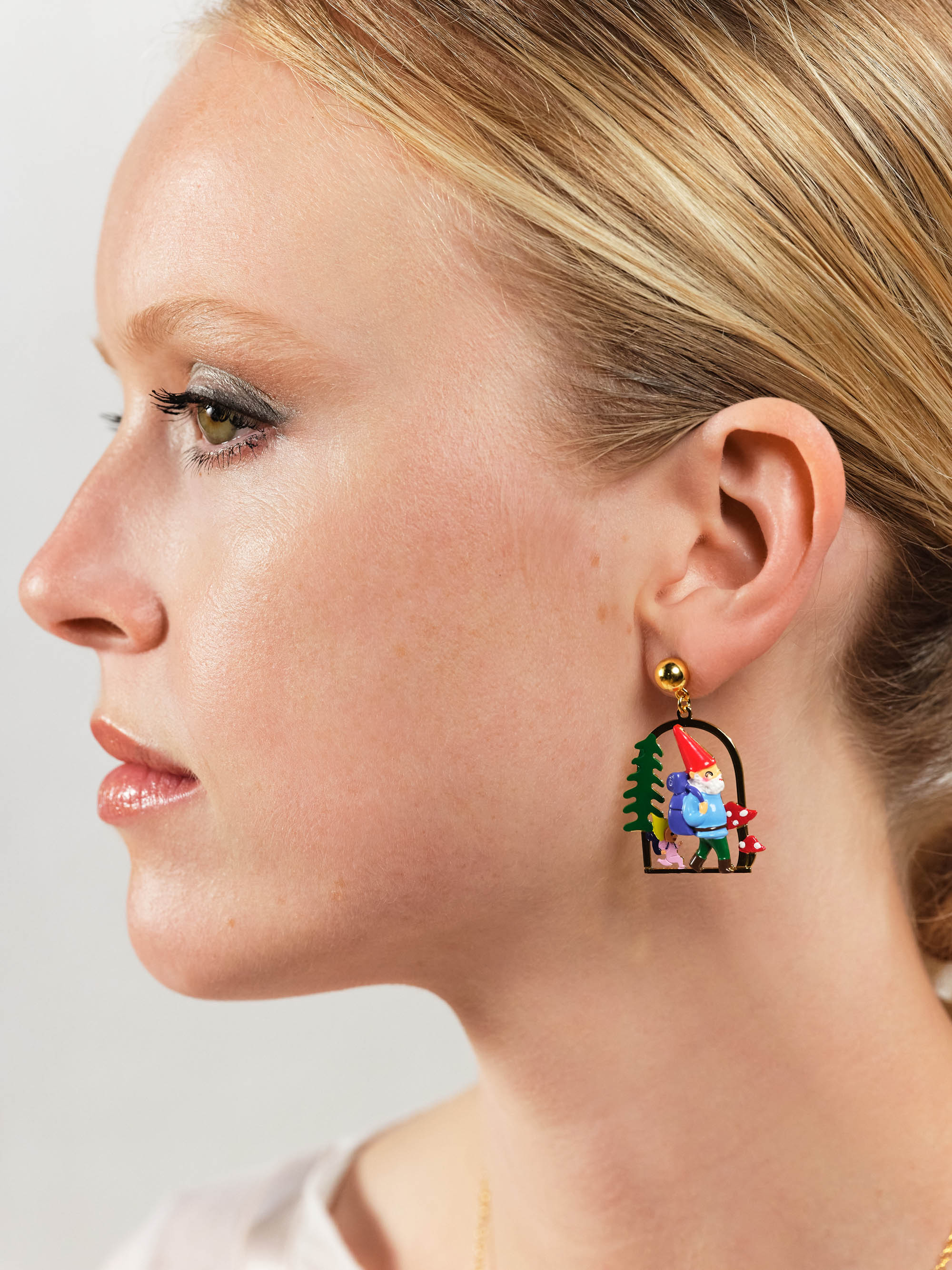 Hiking gnome clip-on earrings