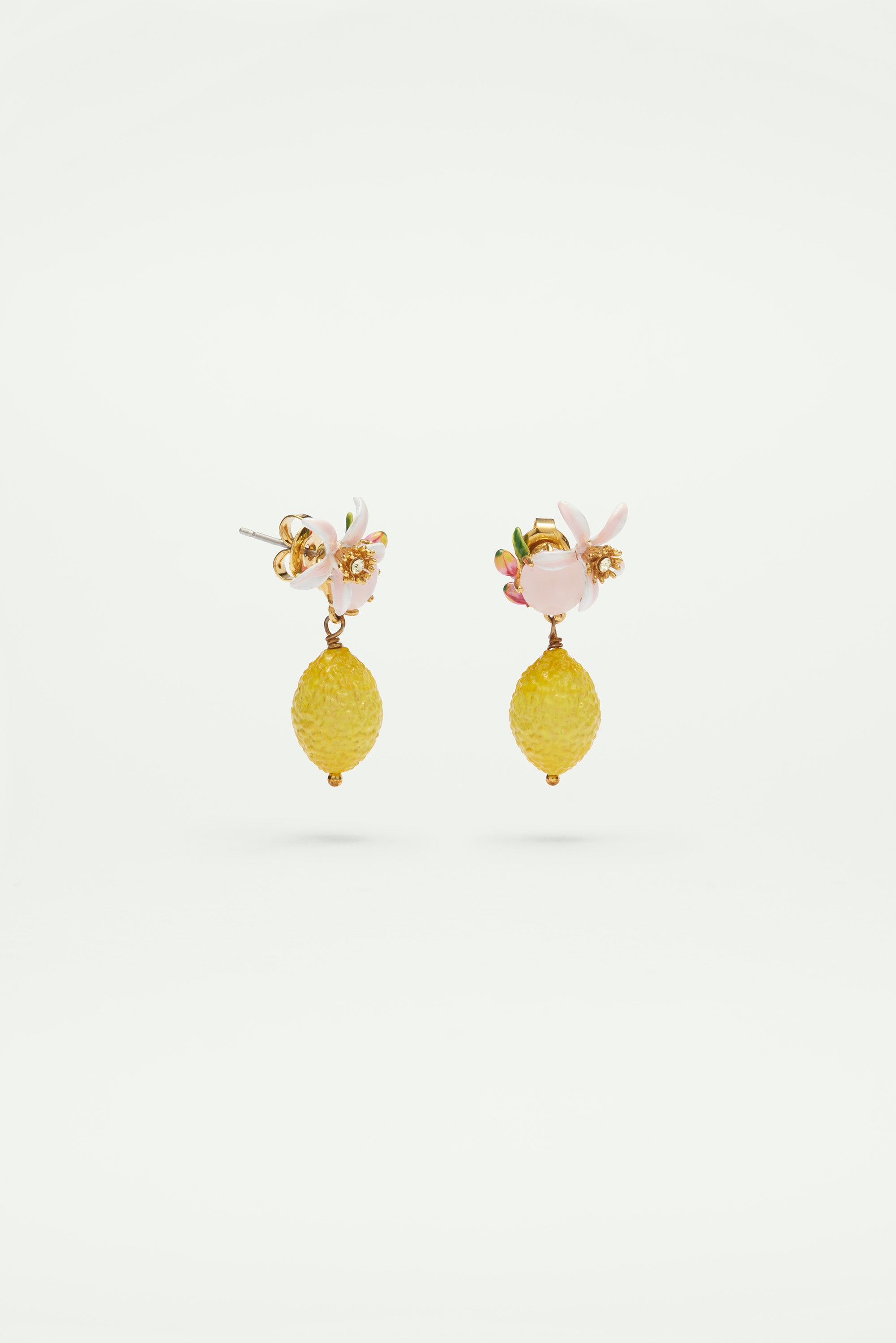 Lemon, flower and faceted glass clip-on earrings