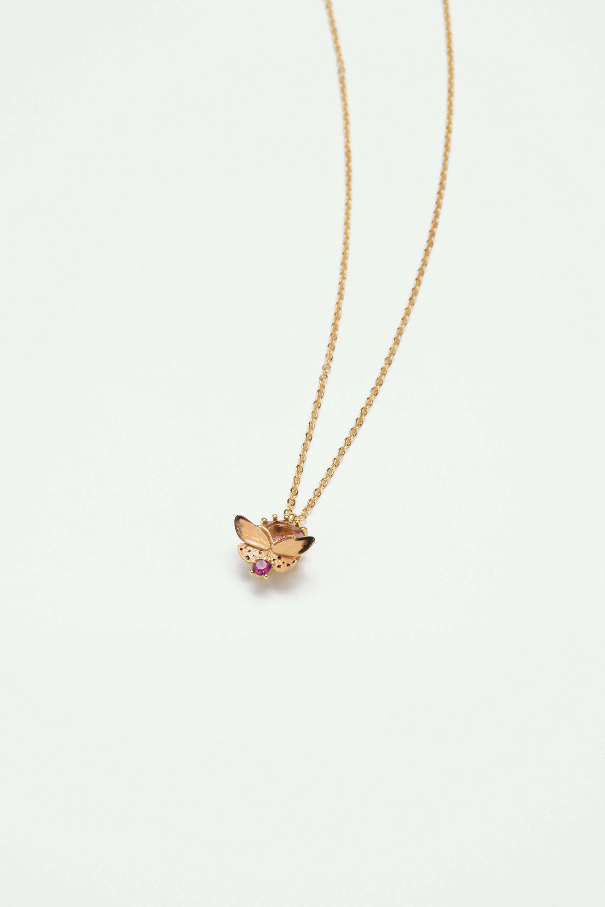 Enamelled butterfly and cut glass stone pendant necklace