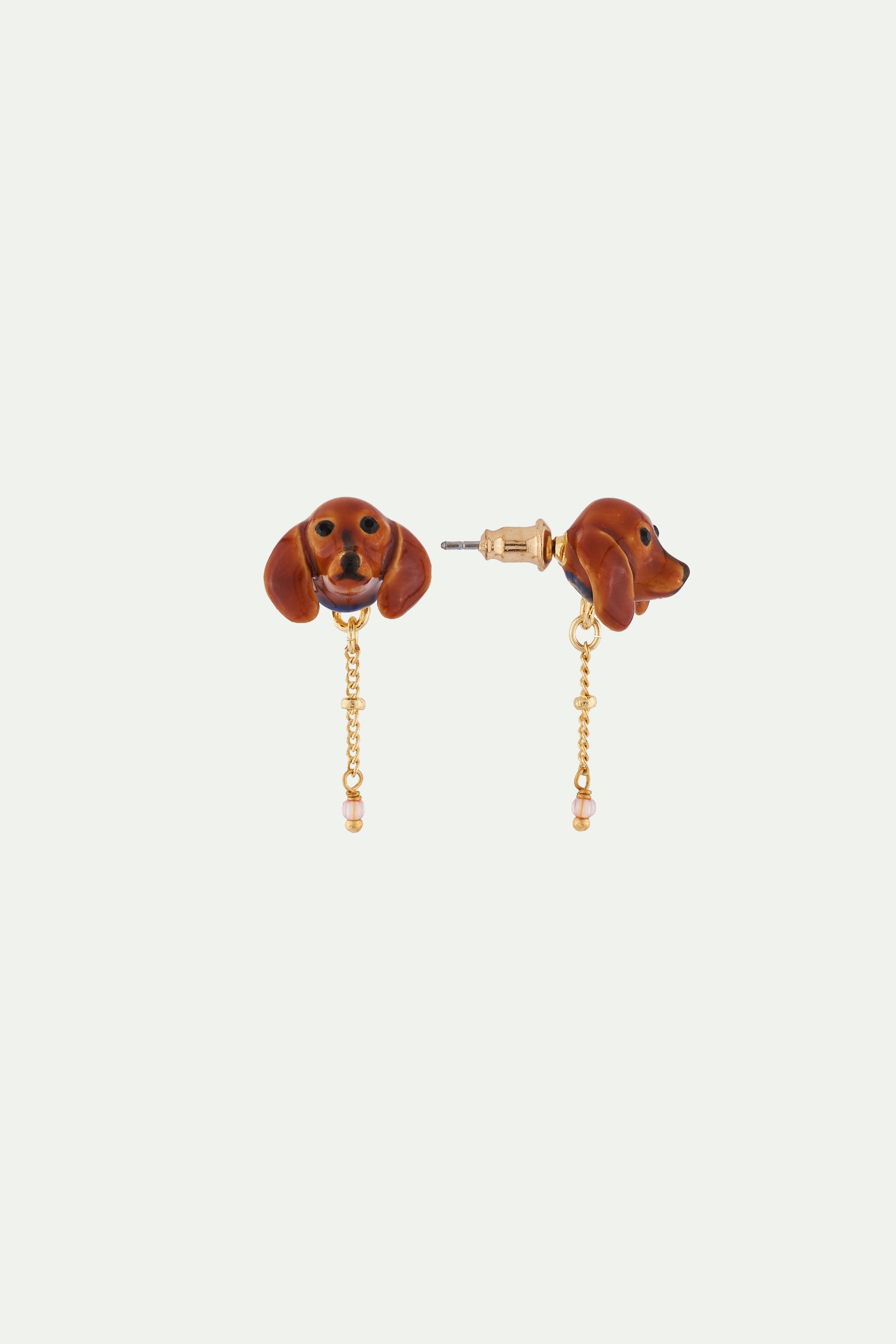 Earrings with small dachshund's head and chain