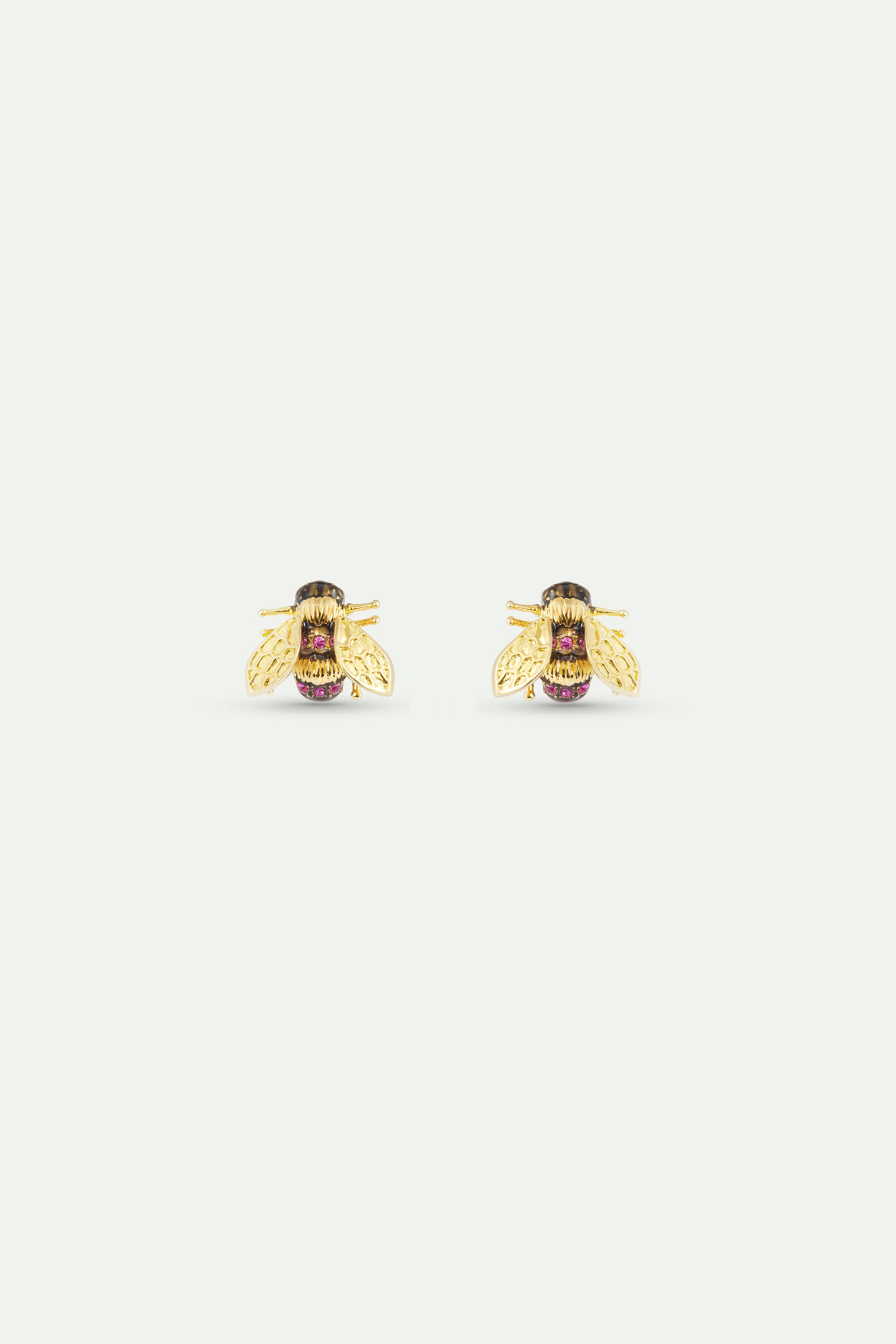Gold bee and pink stone earrings