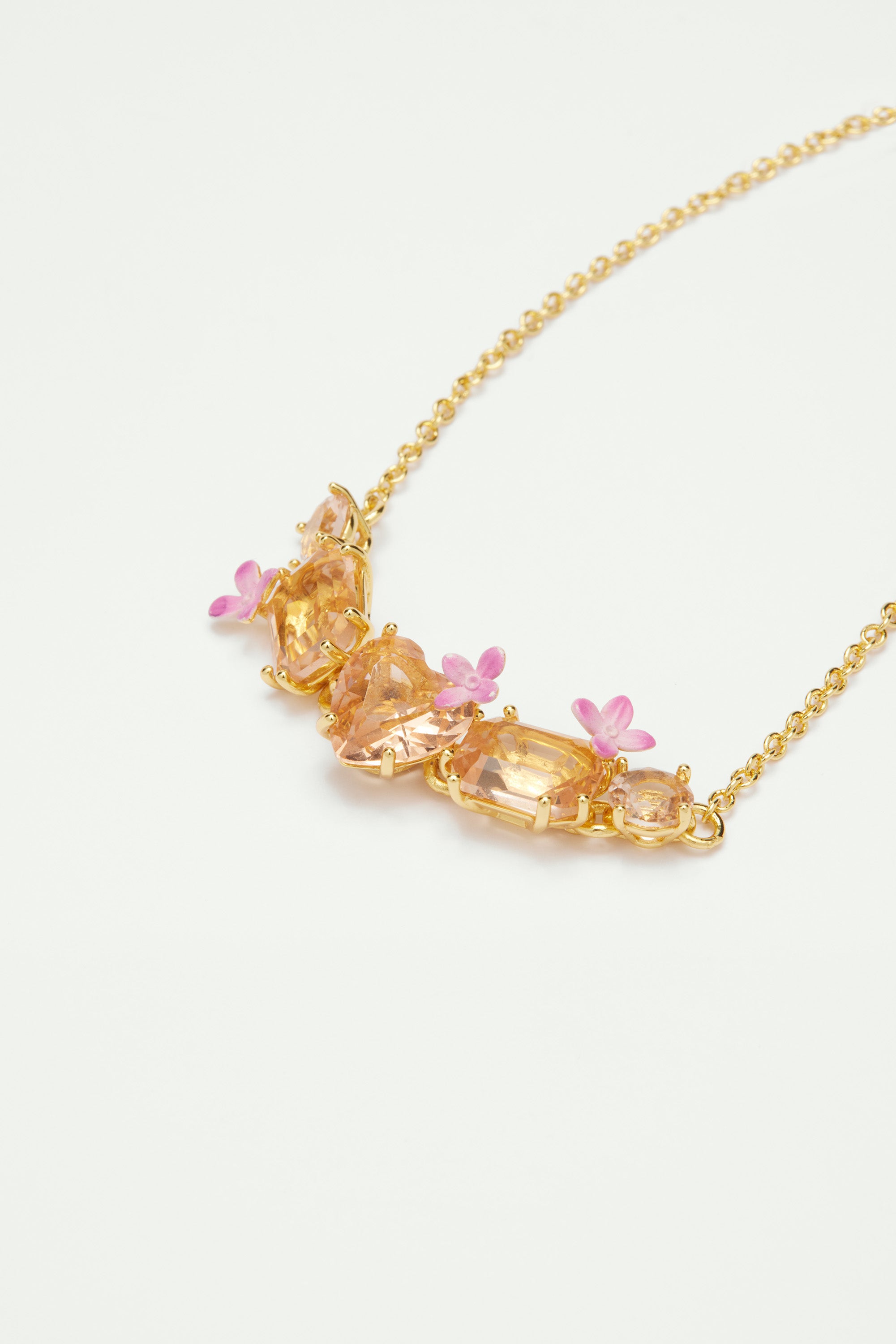 Apricot pink diamantine 5 stone and flower fine bracelet