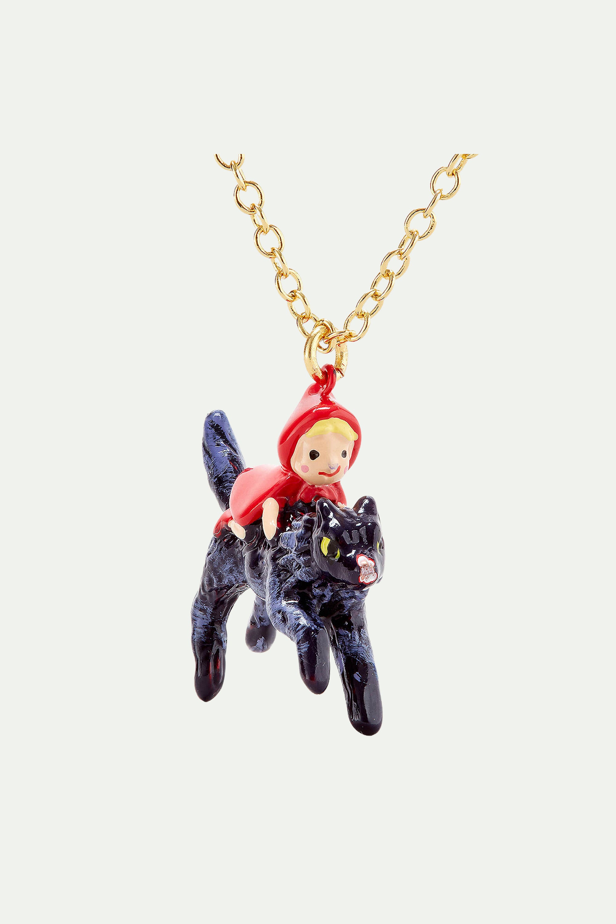 Little Red Riding Hood on Big Bad Wolf pendant necklace