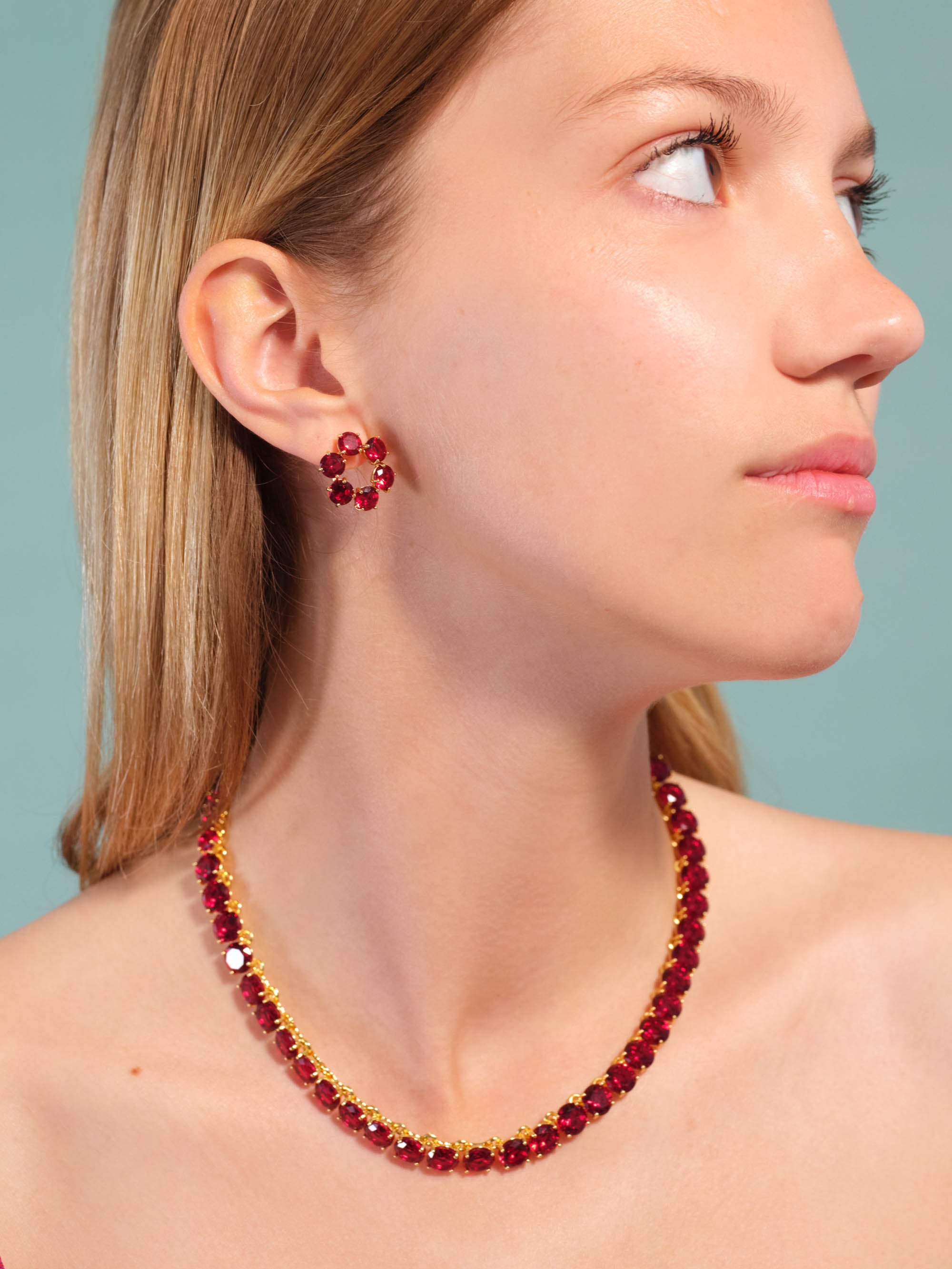 Garnet red diamantine 6 stone clip-on earrings