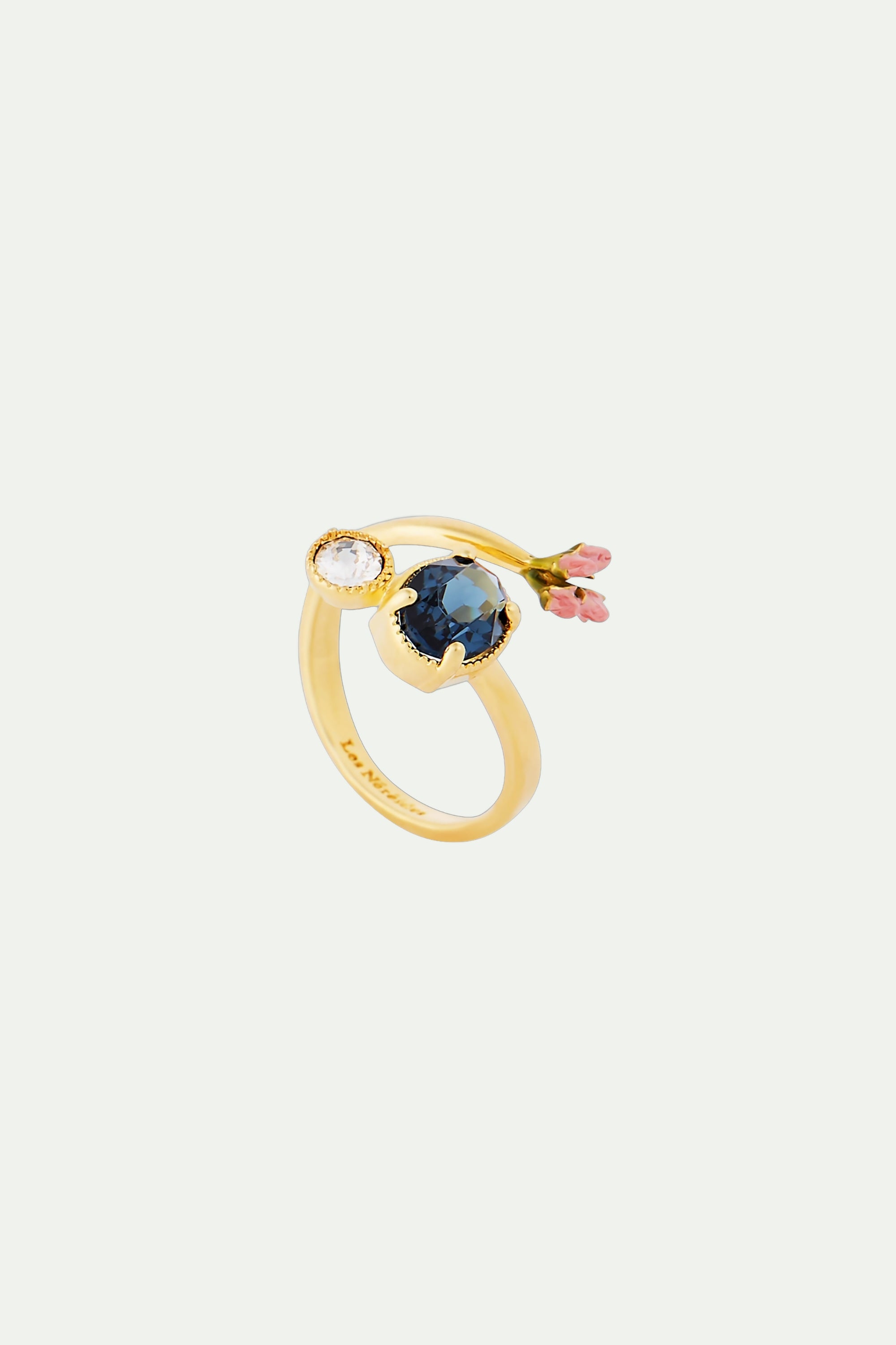 Rosebuds and Faceted Glass adjustable ring