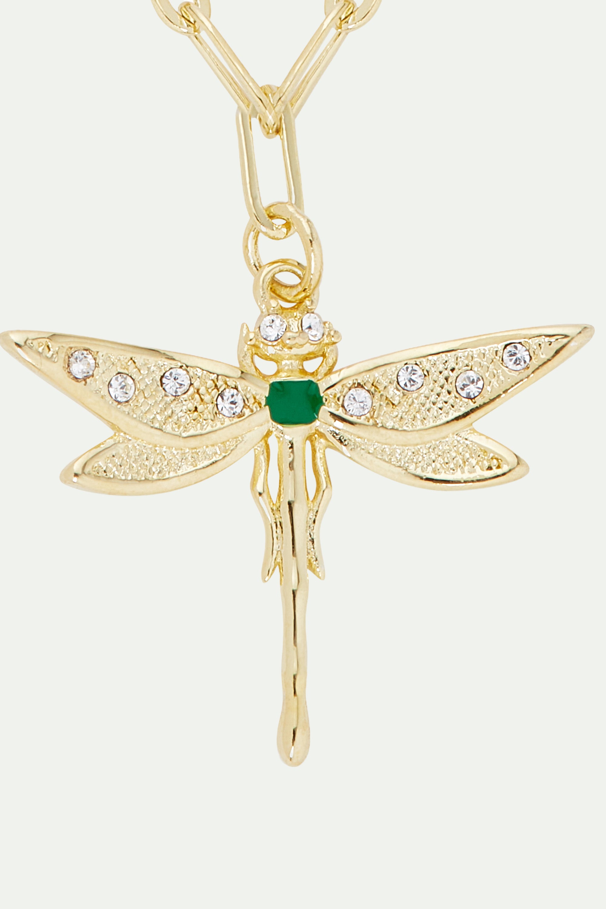 Golden dragonfly and rectangle link chain necklace