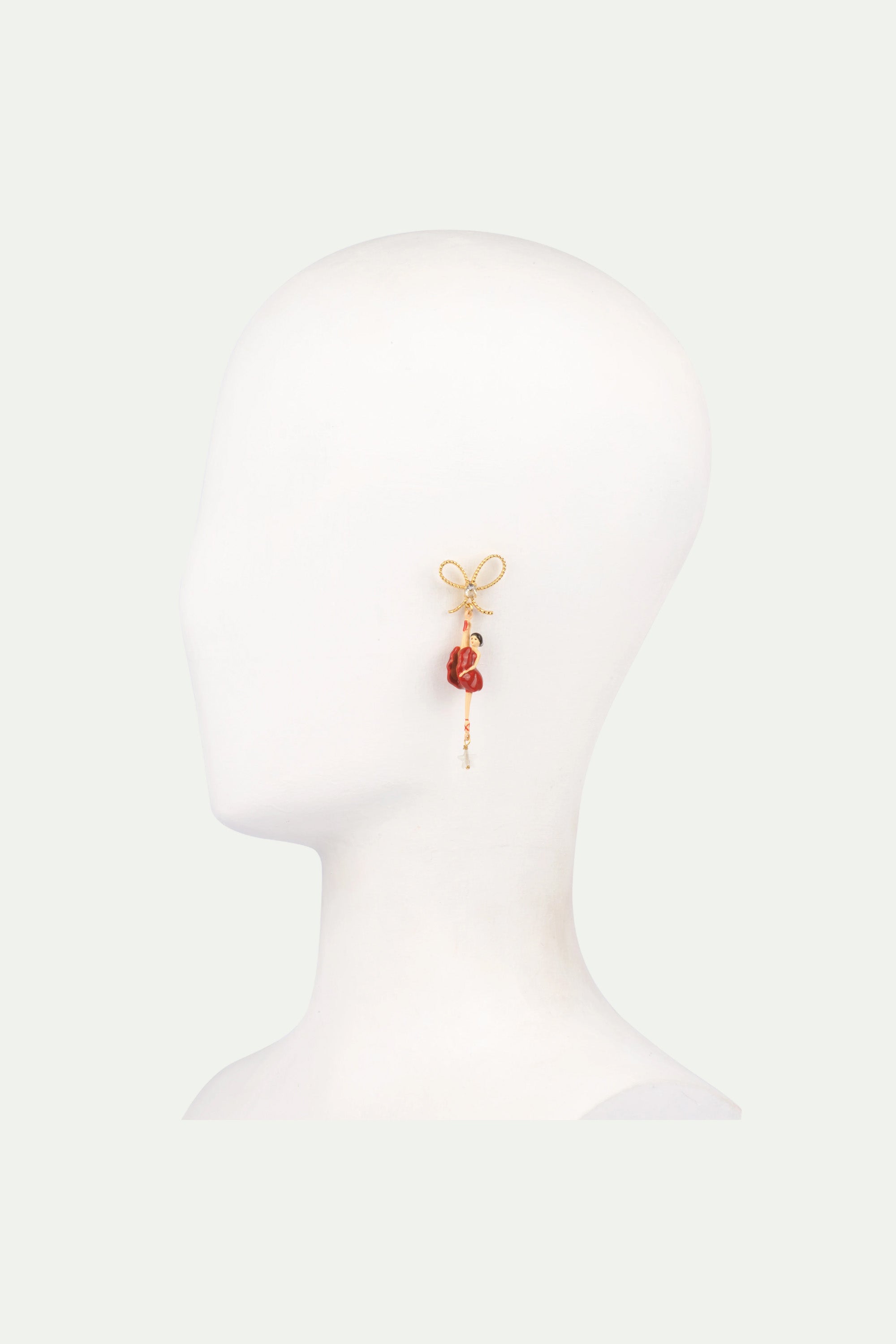 Red ballerina and a bow asymetrical Clip on earrings