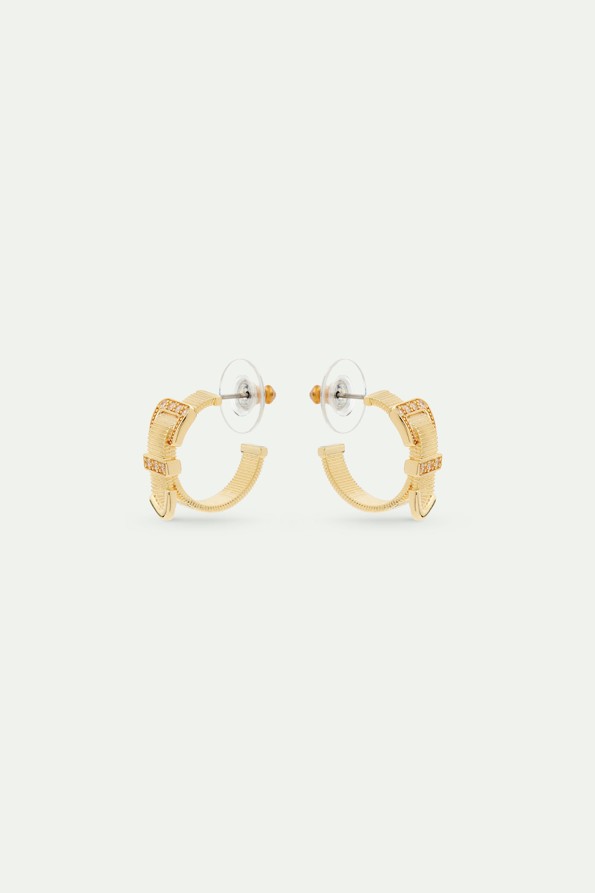 Gold-plated brass belt and crystal hoop earrings