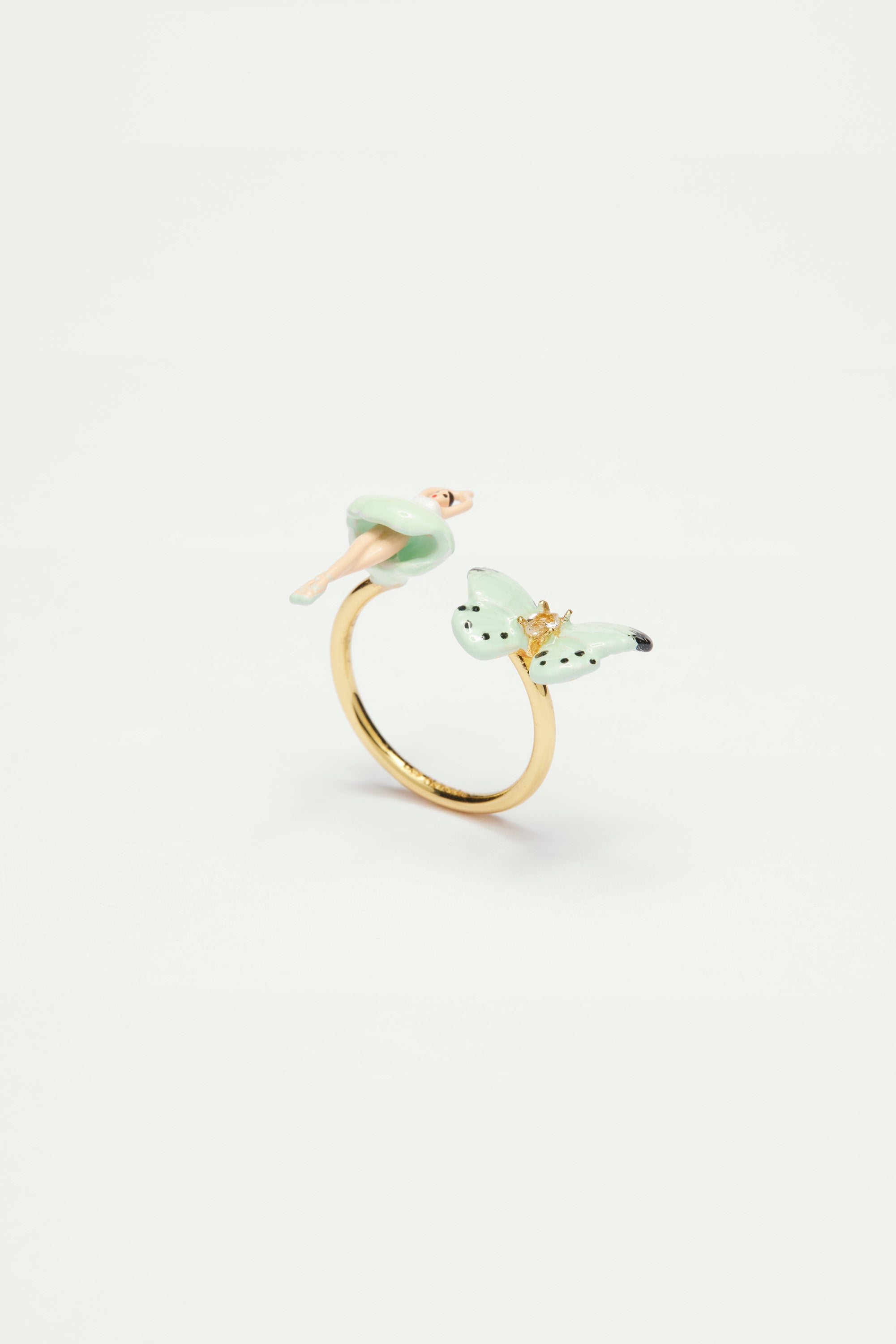 Mini pas de deux and aqua green butterfly adjustable ring