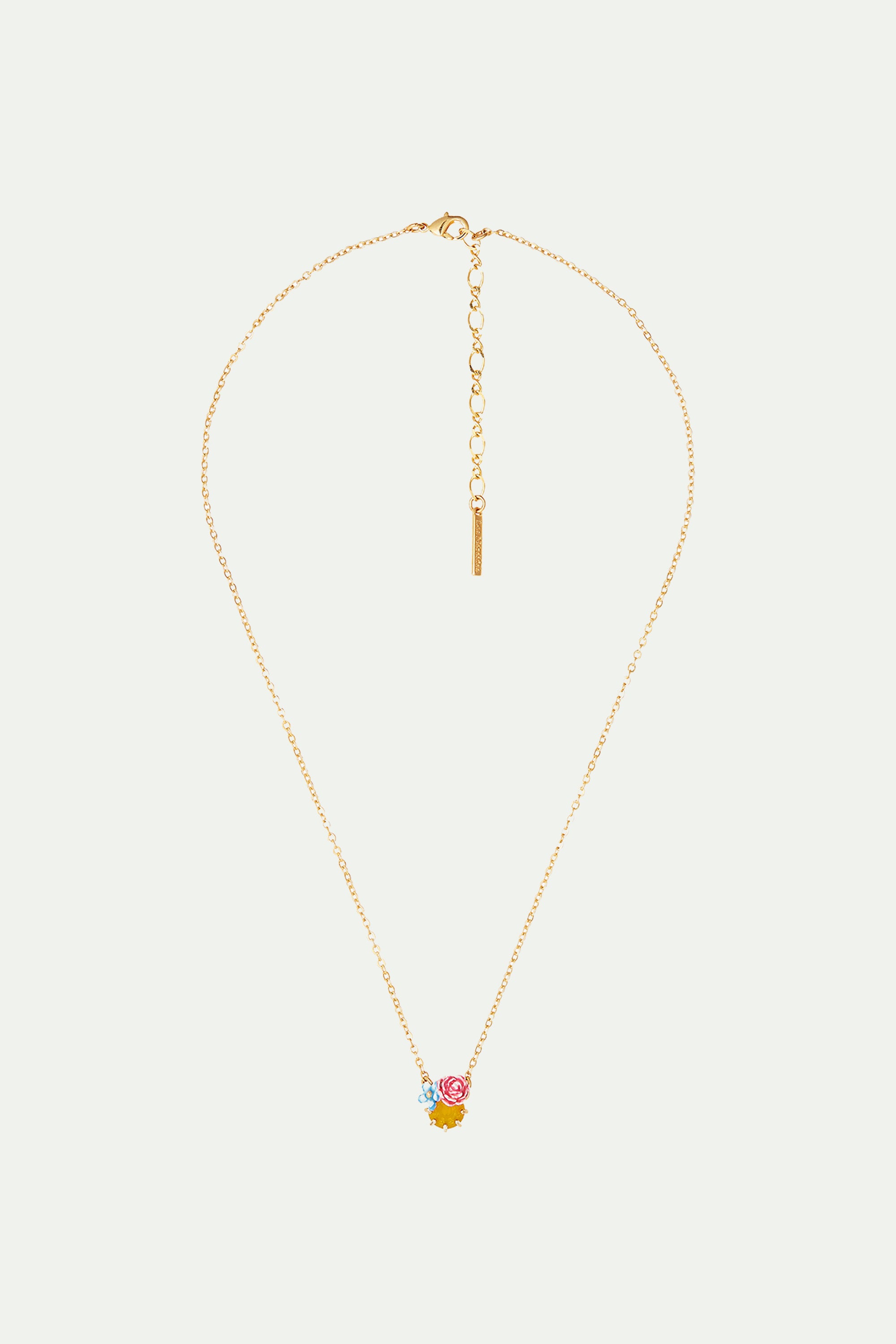 Campanula and Peonies on Faceted Glass Stone Thin Necklace