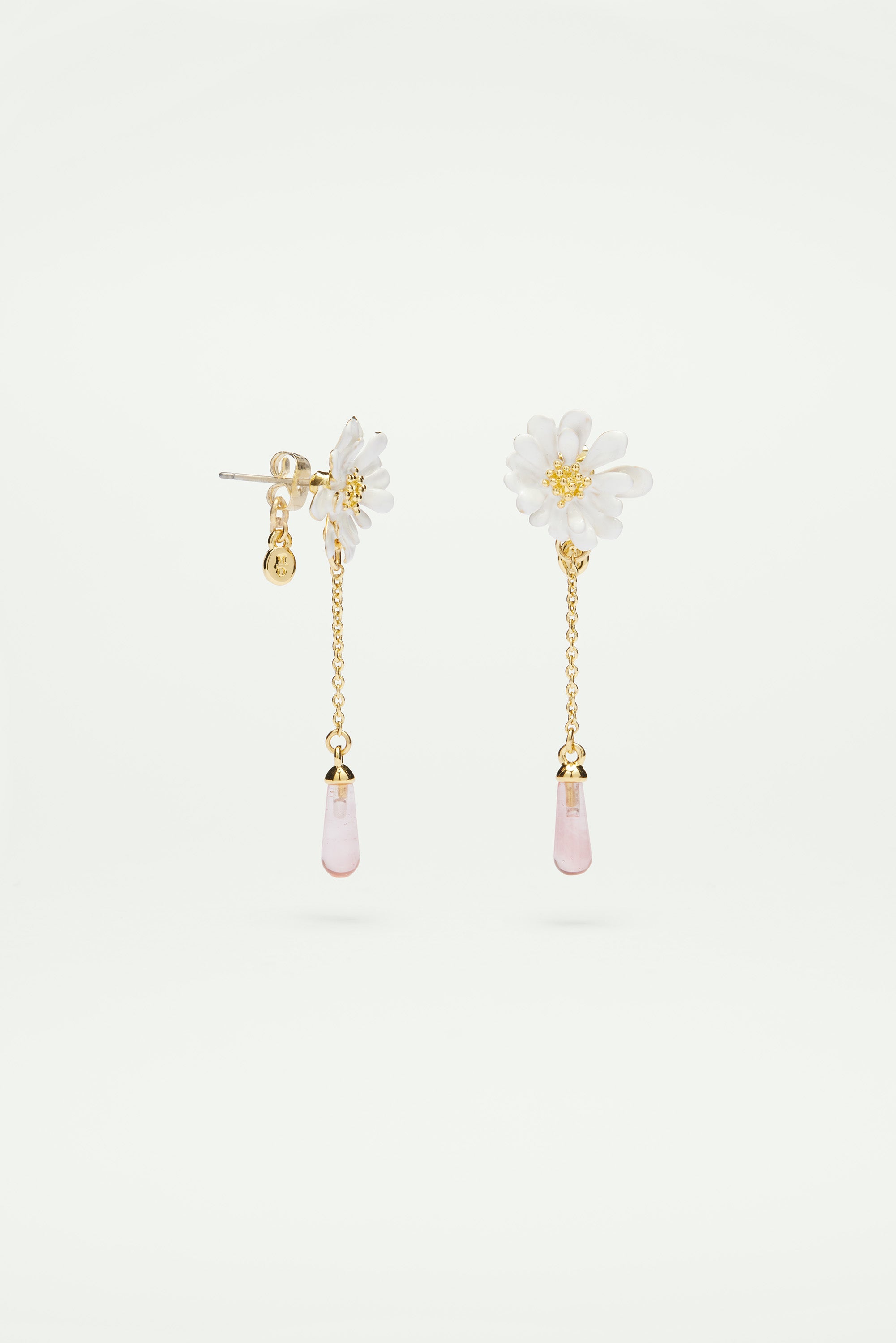 White flower and pink pearl earrings
