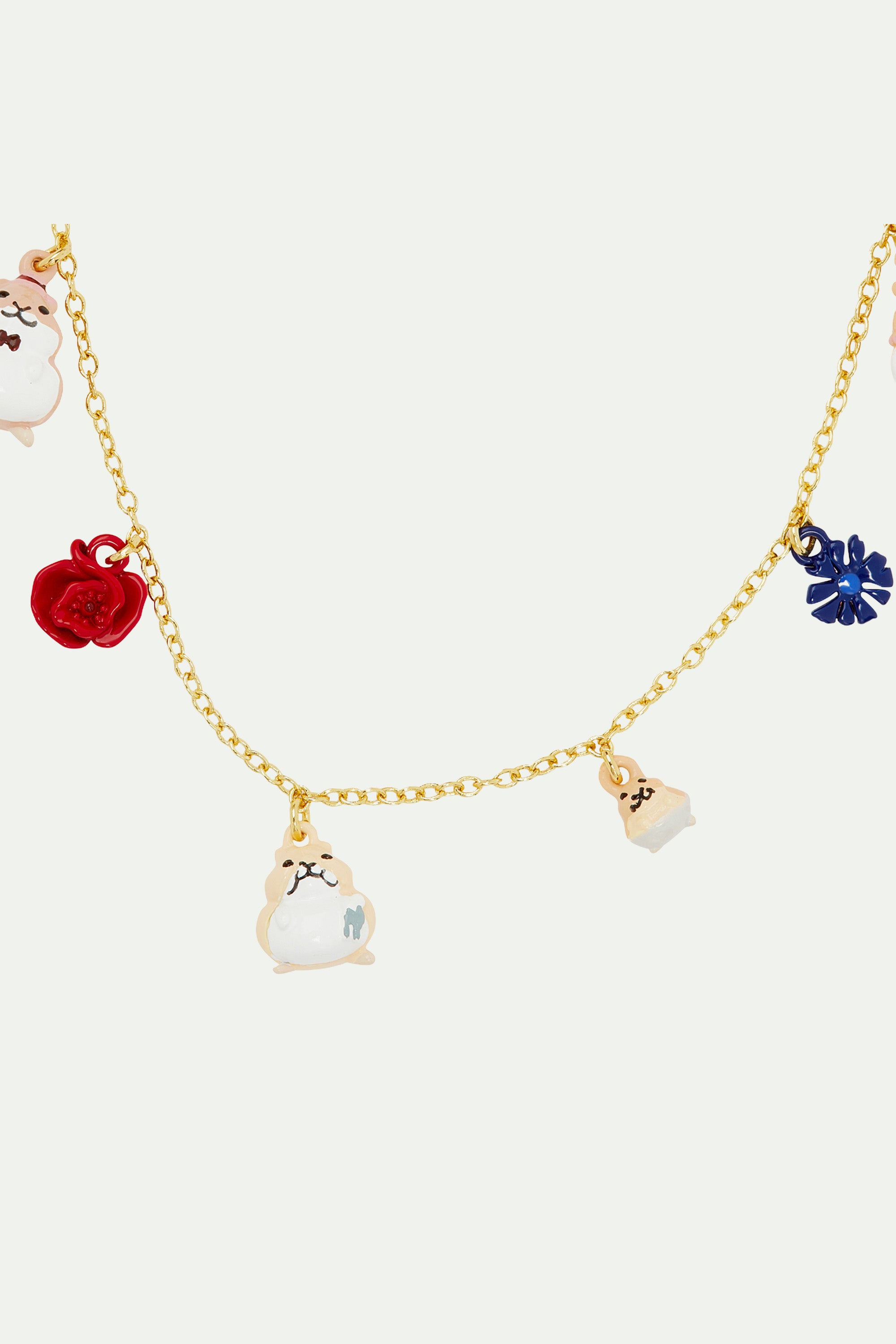 Hamster family and flower charm necklace