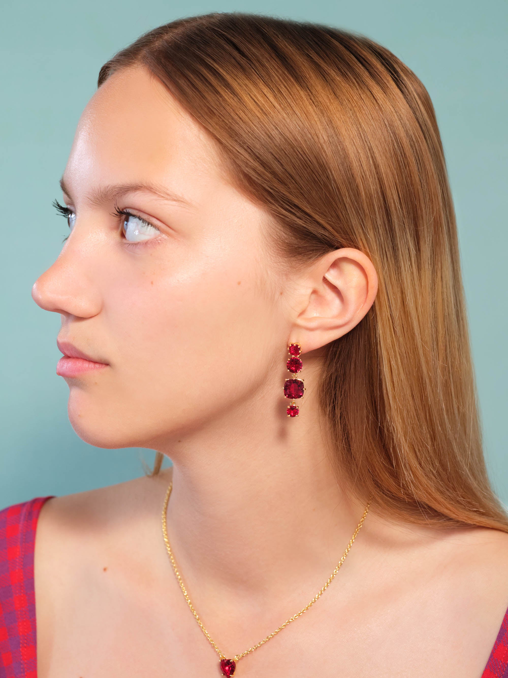 Garnet red diamantine 4 Stone clip-on earrings