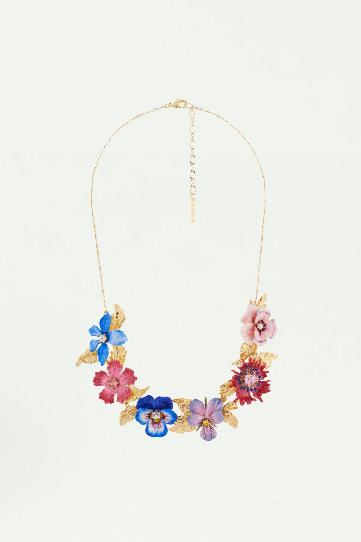 Winter's flower and golden leaves collar necklace