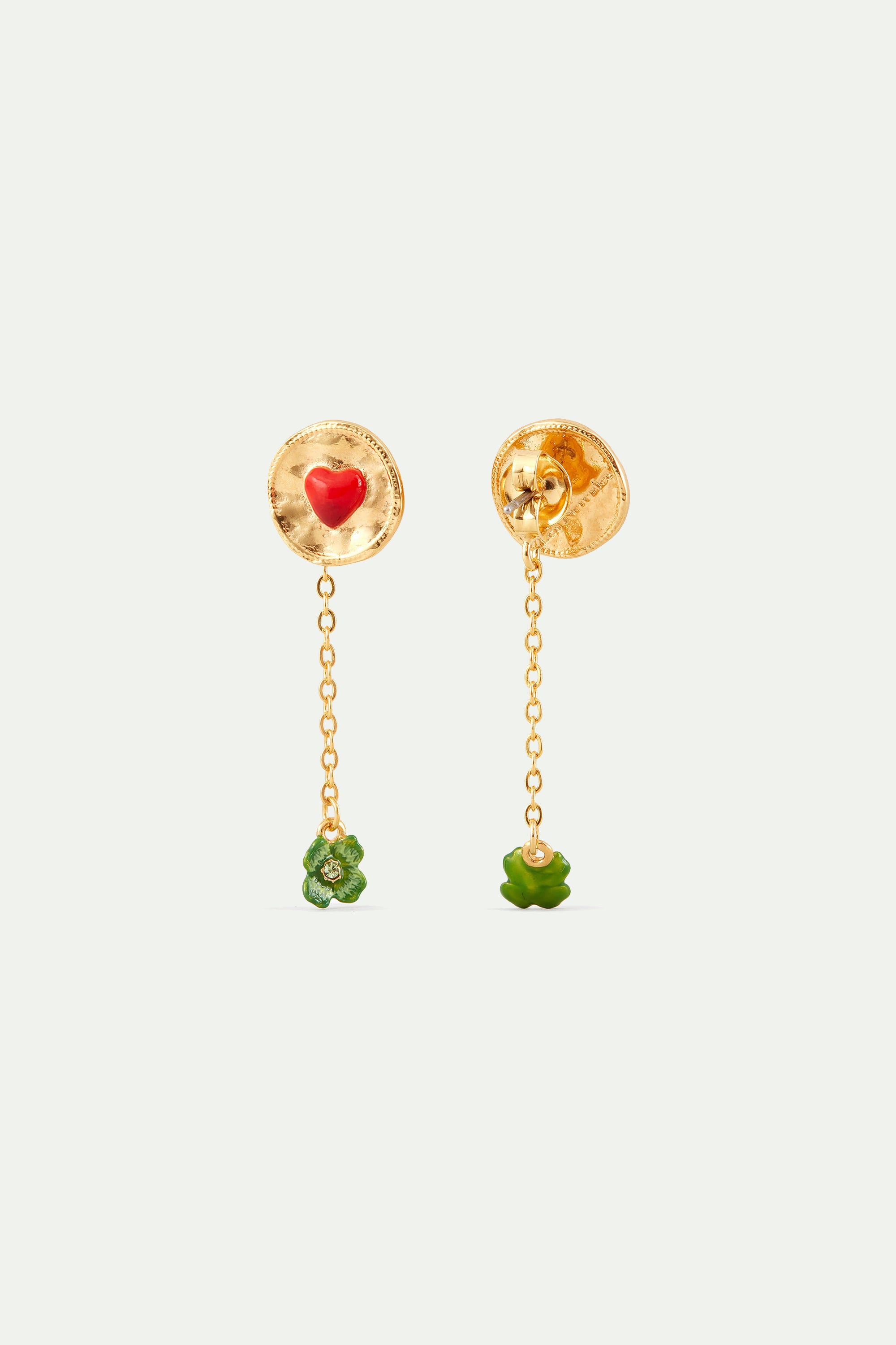 Clover and heart dangling earrings
