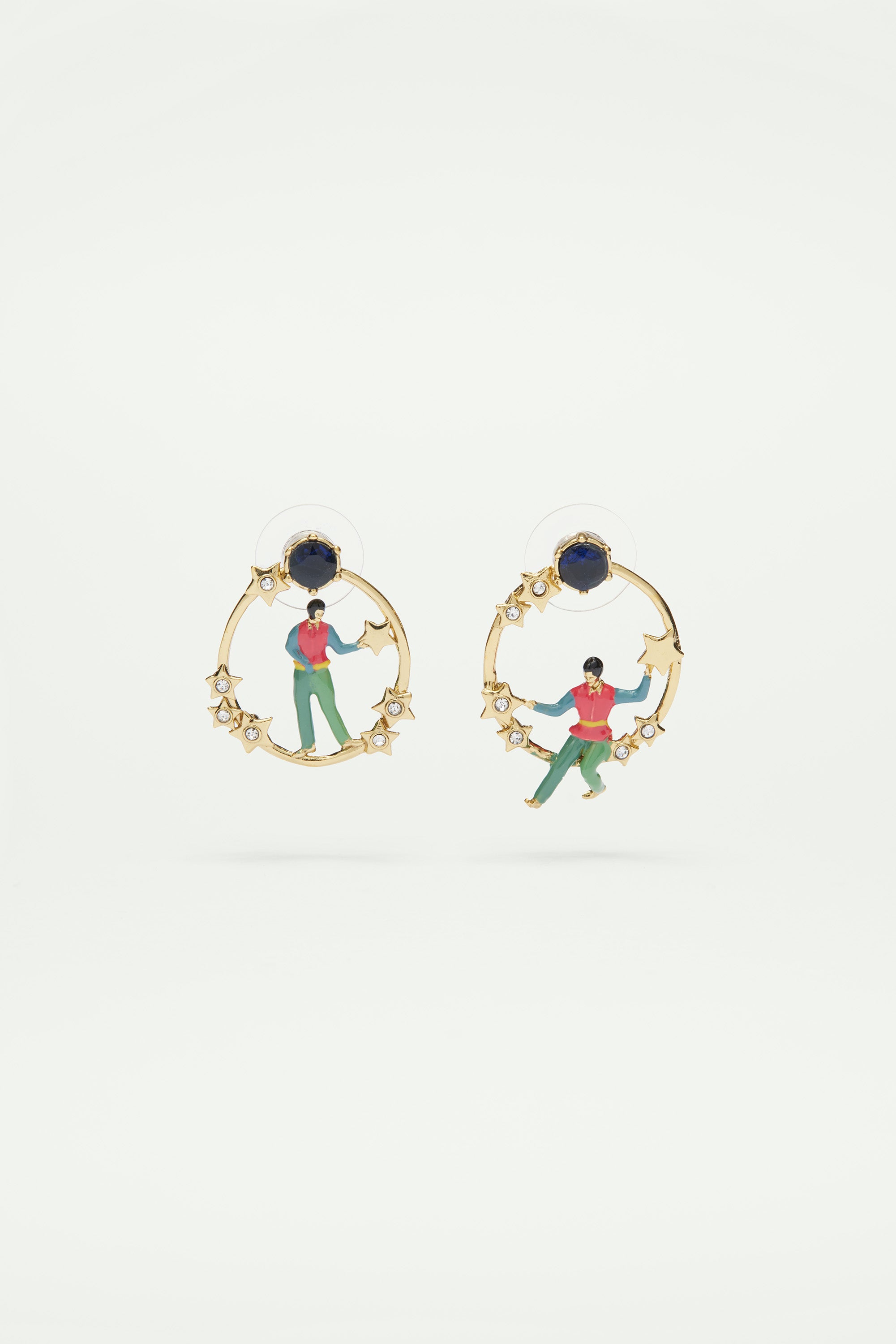Golden star and character asymmetrical post earrings