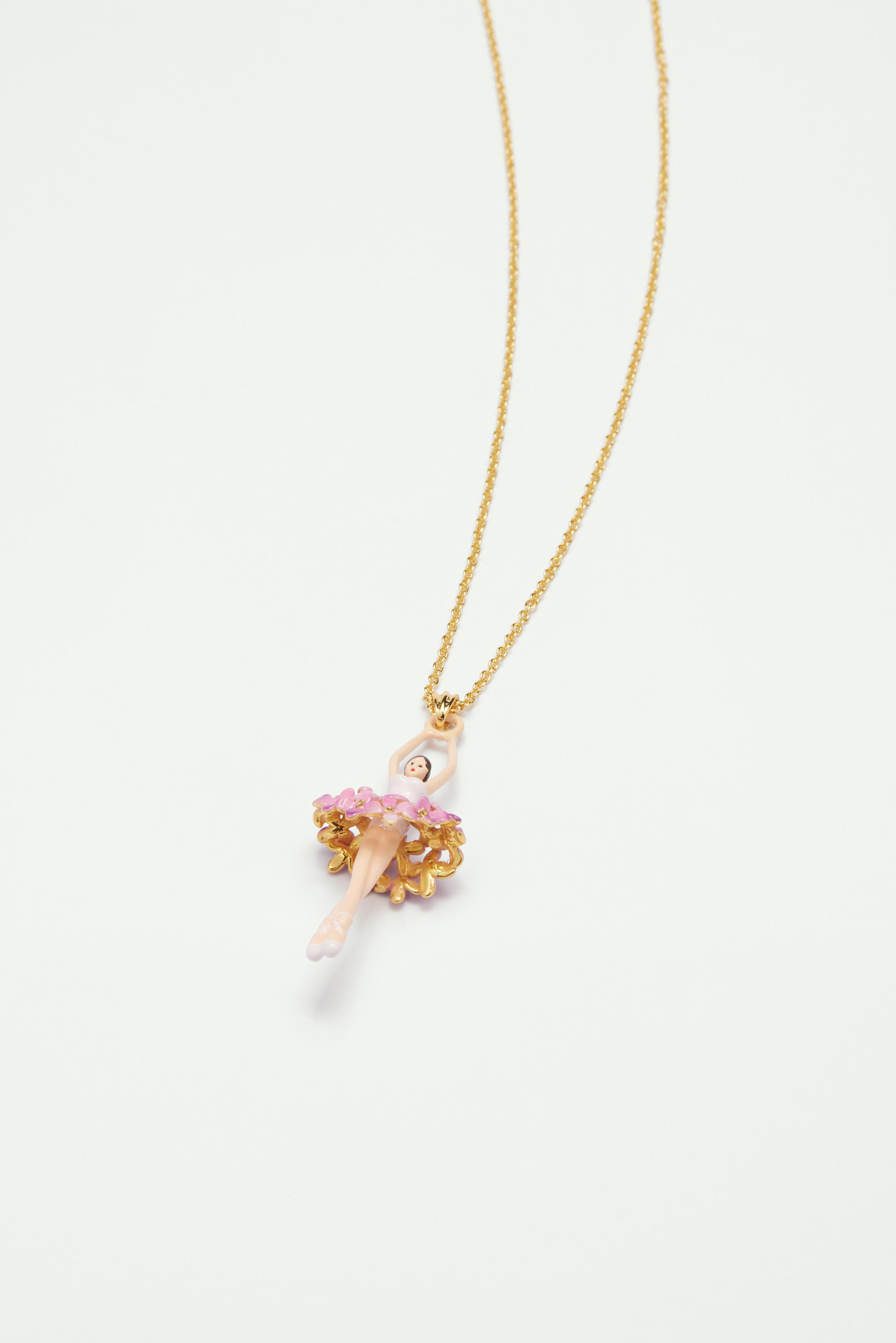 Ballerina and enamelled flower bouquet pendant necklace