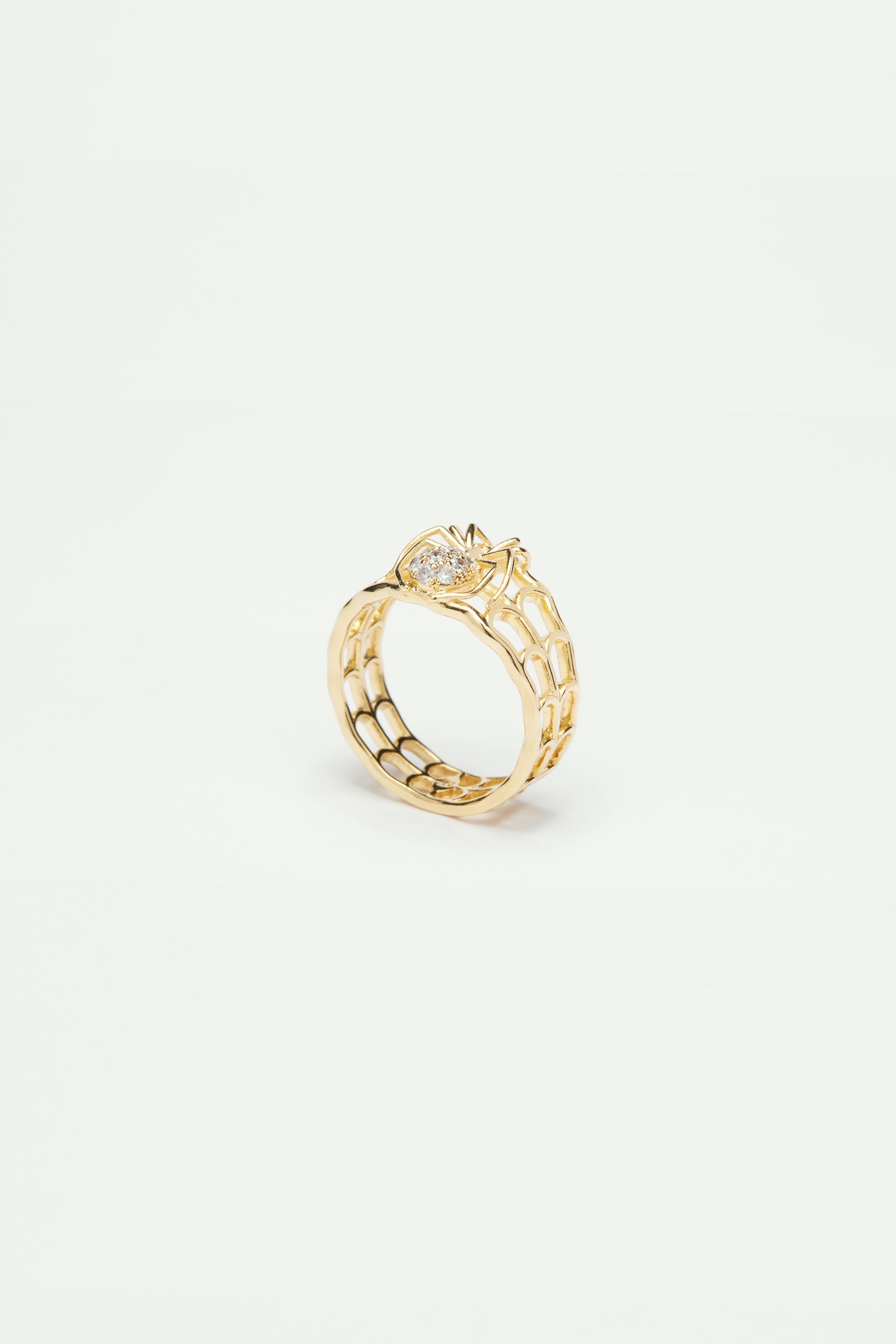 Openwork enamel spider and crystal ring