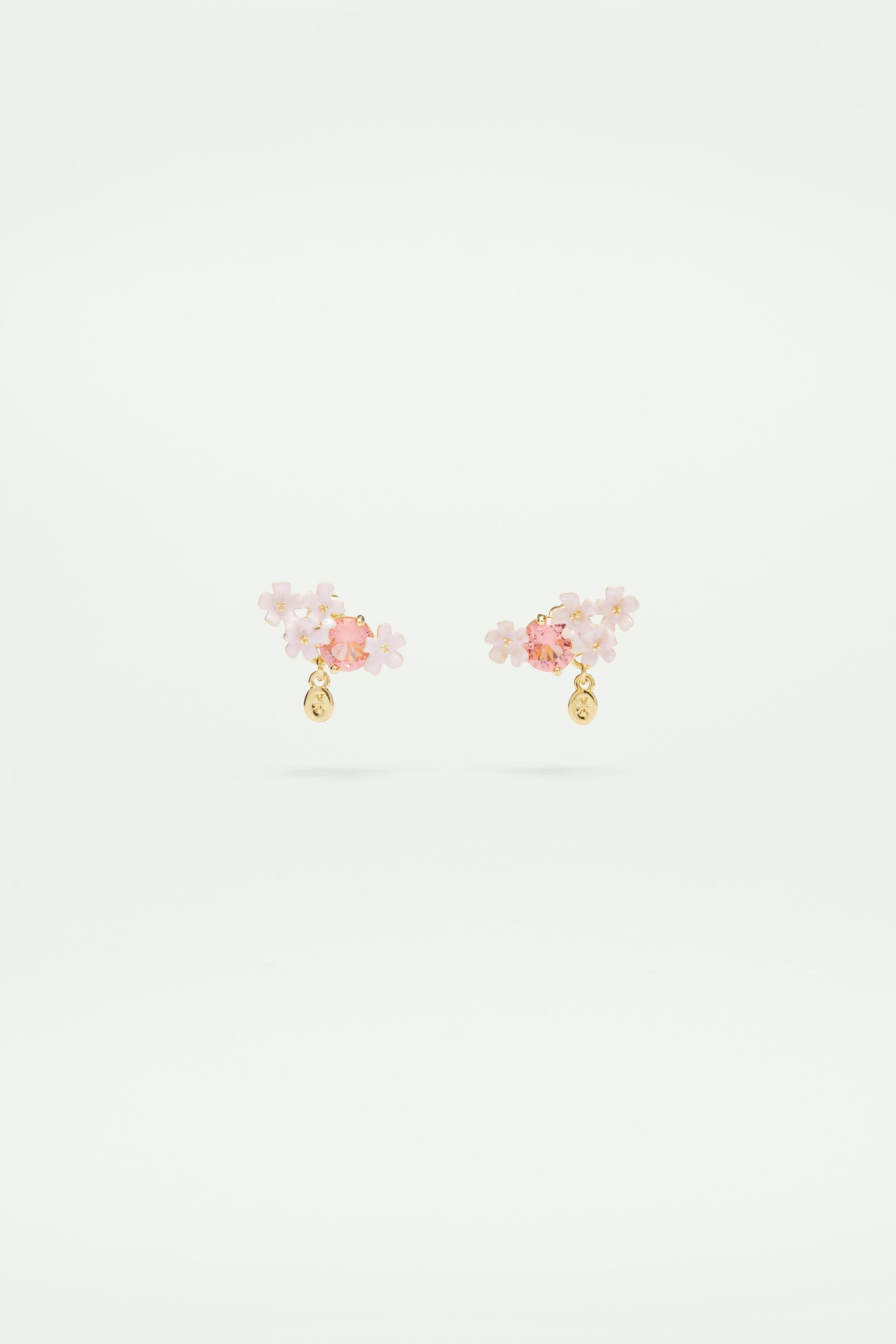 Verbena flower and round stone post earrings