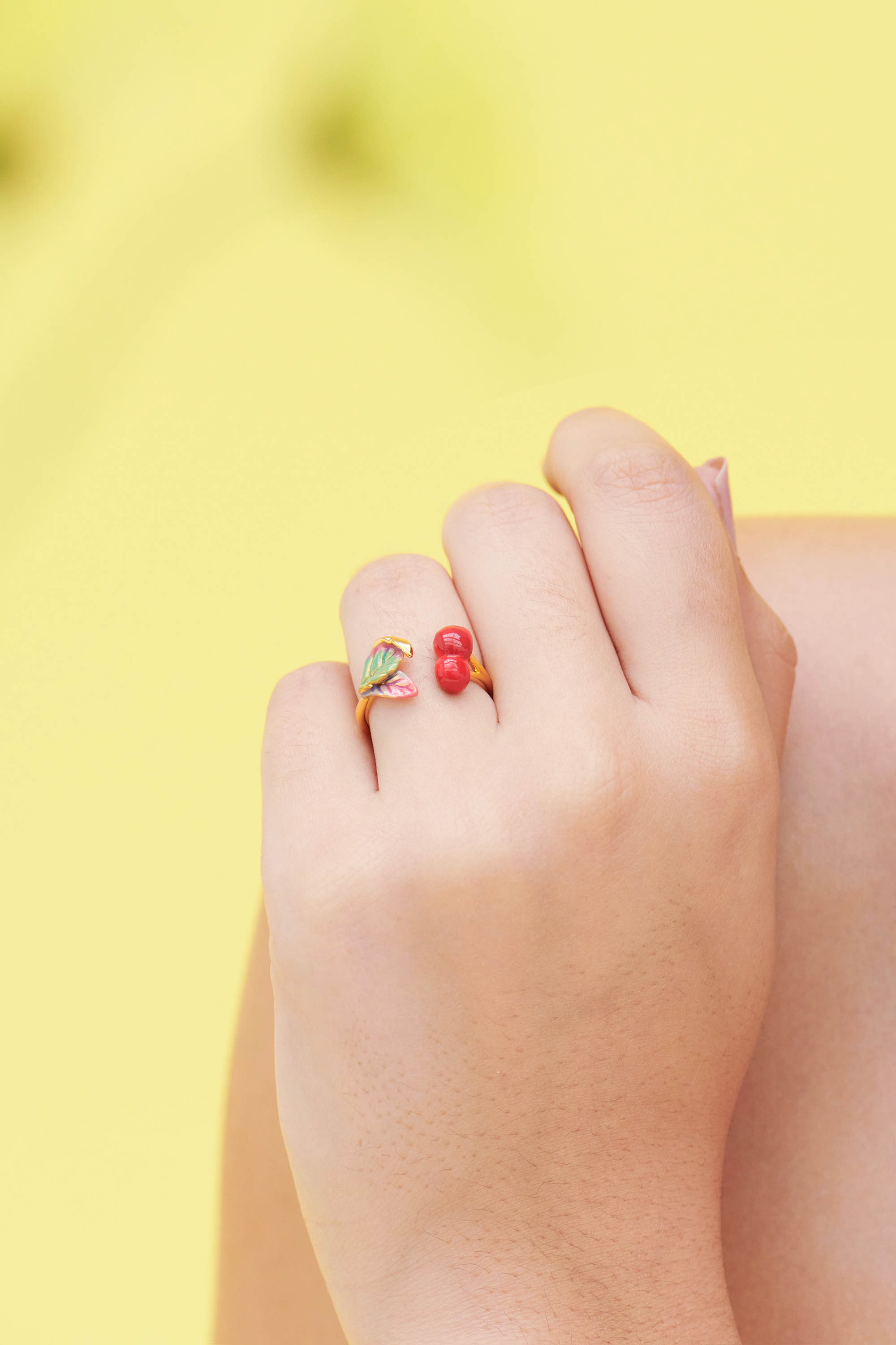 Cherries and Leaves Adjustable Ring