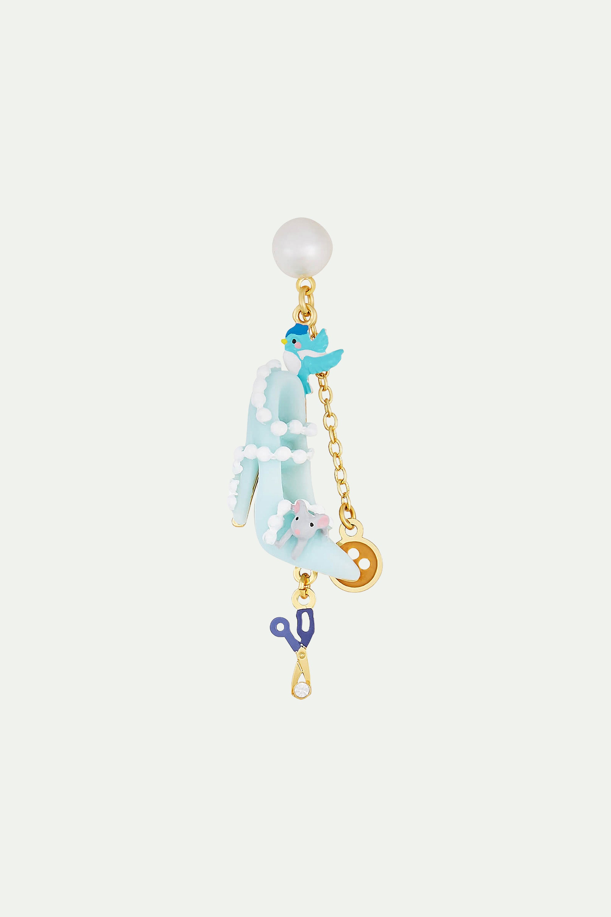 Pearl, Slipper, Bird, Button, Scissors and Mouse clip-on earrings