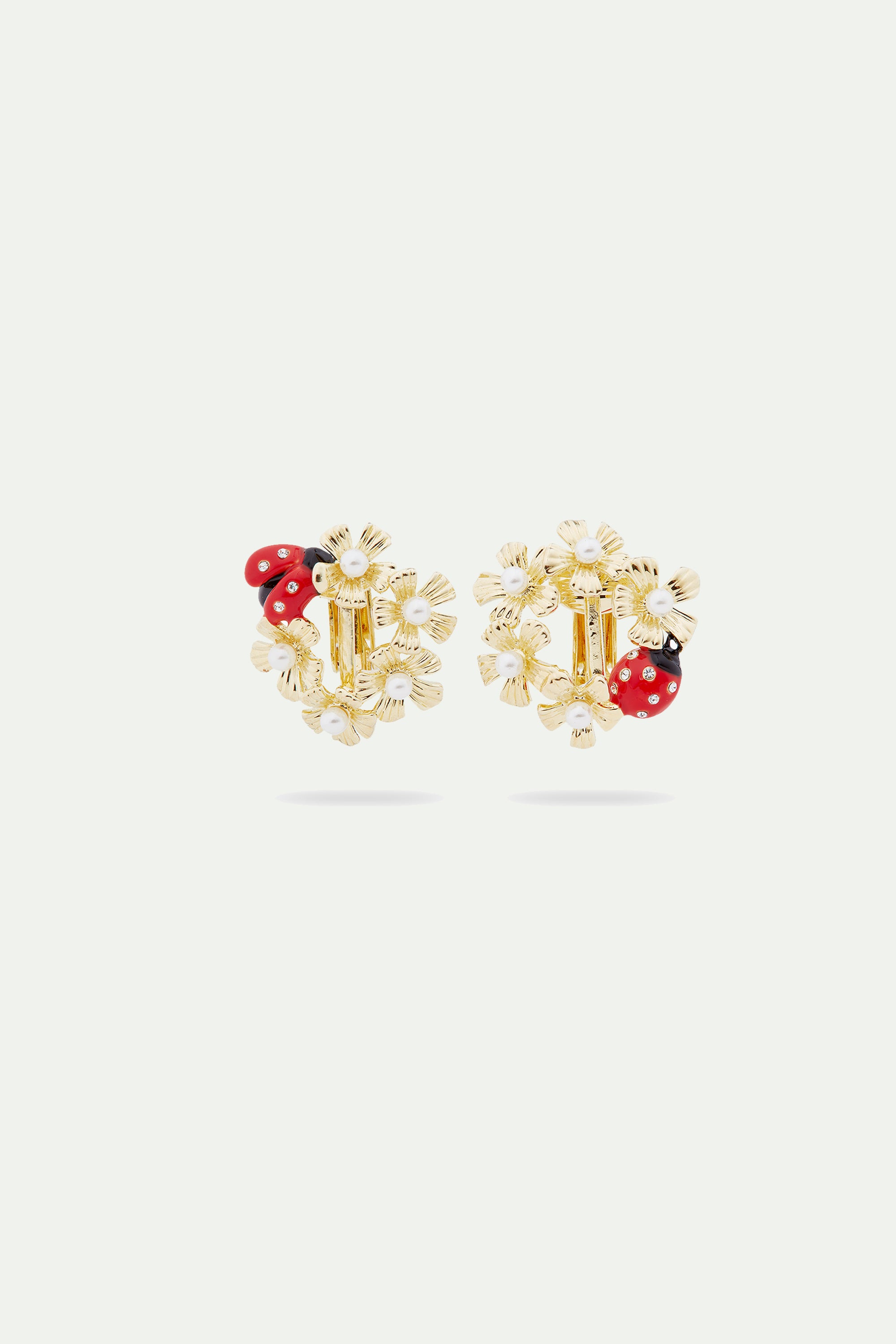 Anemone halo and ladybird asymmetrical post earrings
