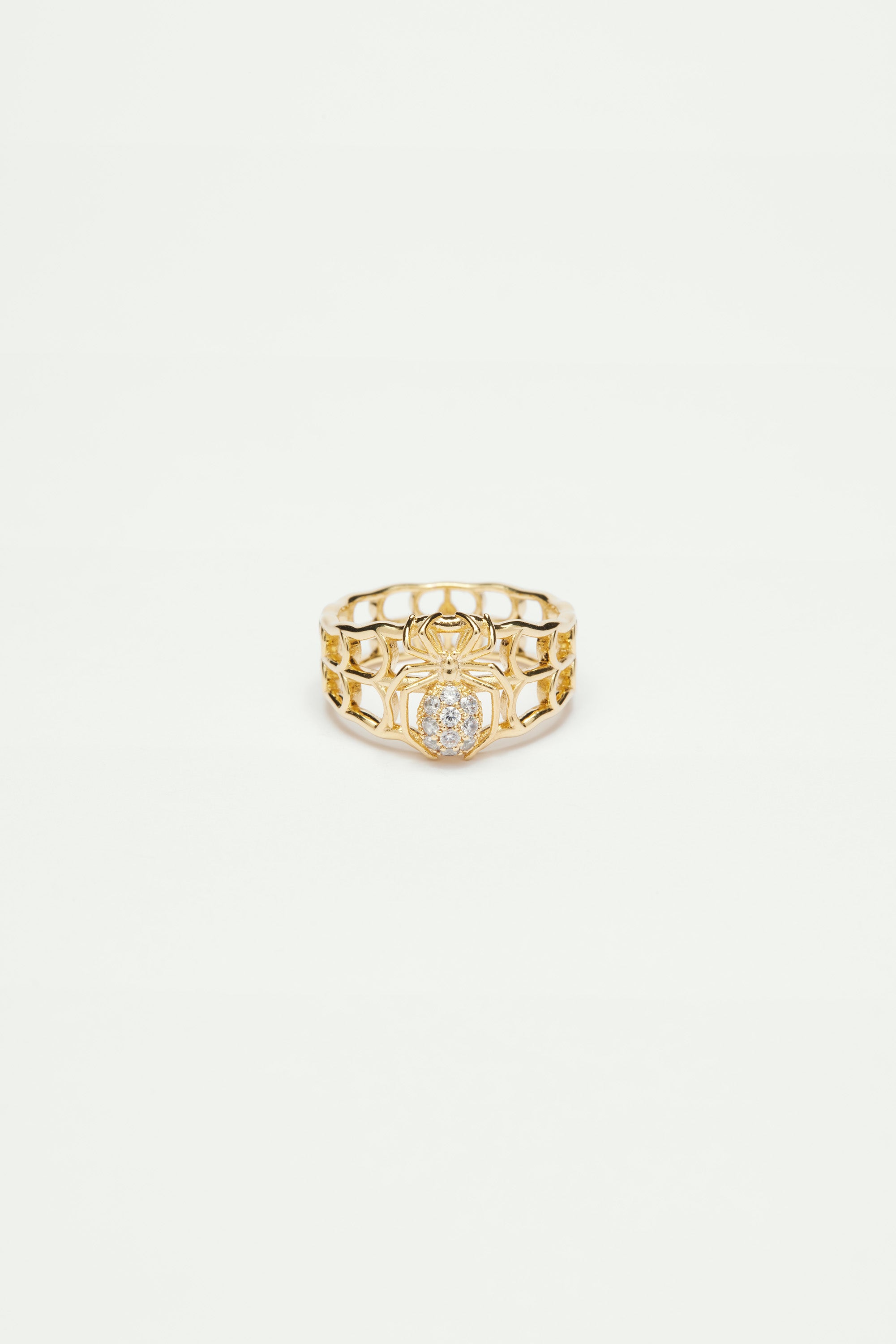 Openwork enamel spider and crystal ring