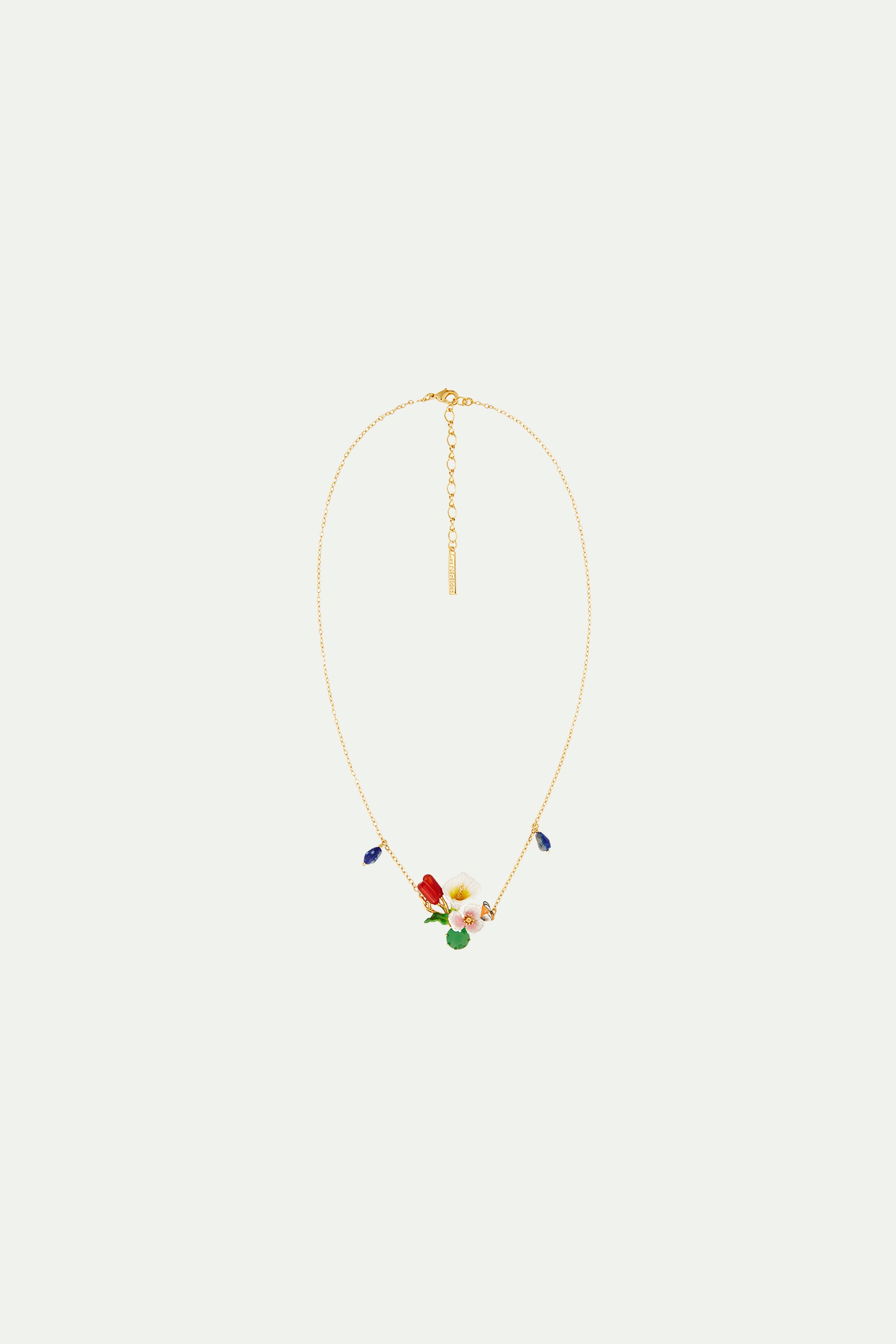 Bog arum, reeds and green stone statement necklace