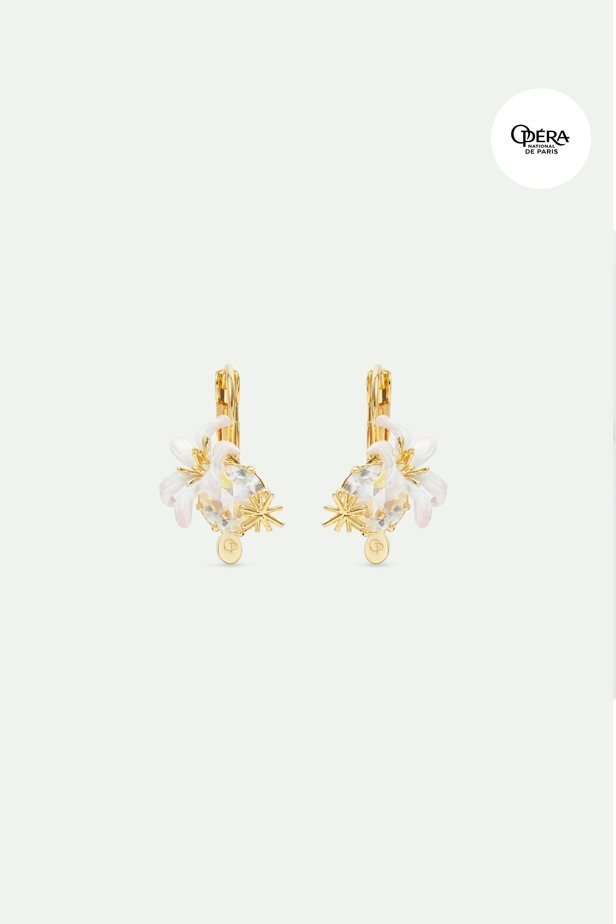 Round faceted stone sleeper earrings and white lily