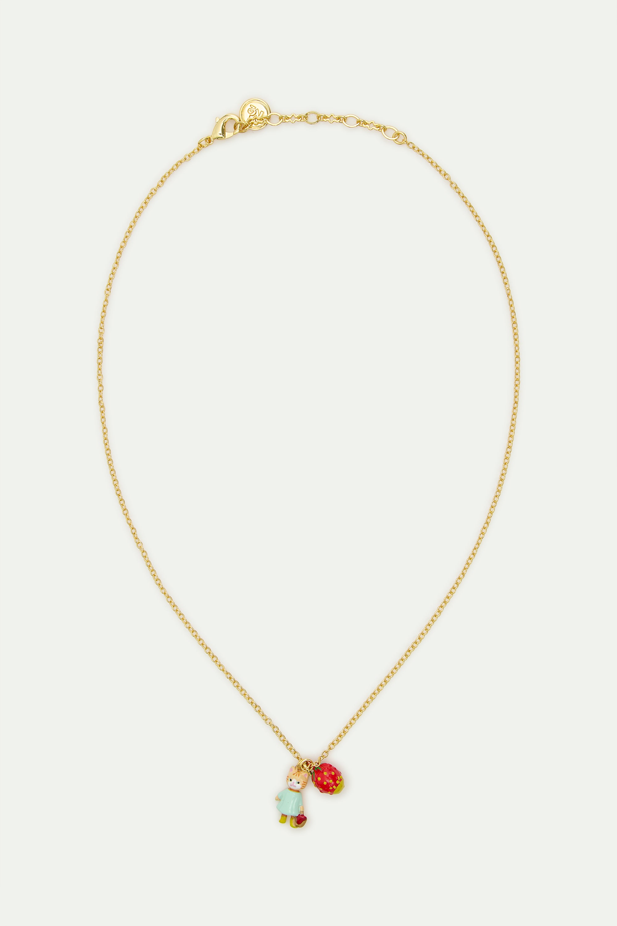 Ginger cat and strawberry pendant bracelet