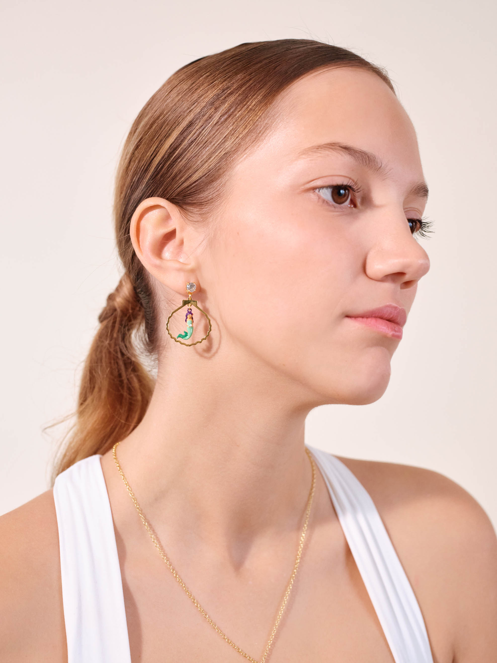 Mermaid, cut stone, seashell shape earrings