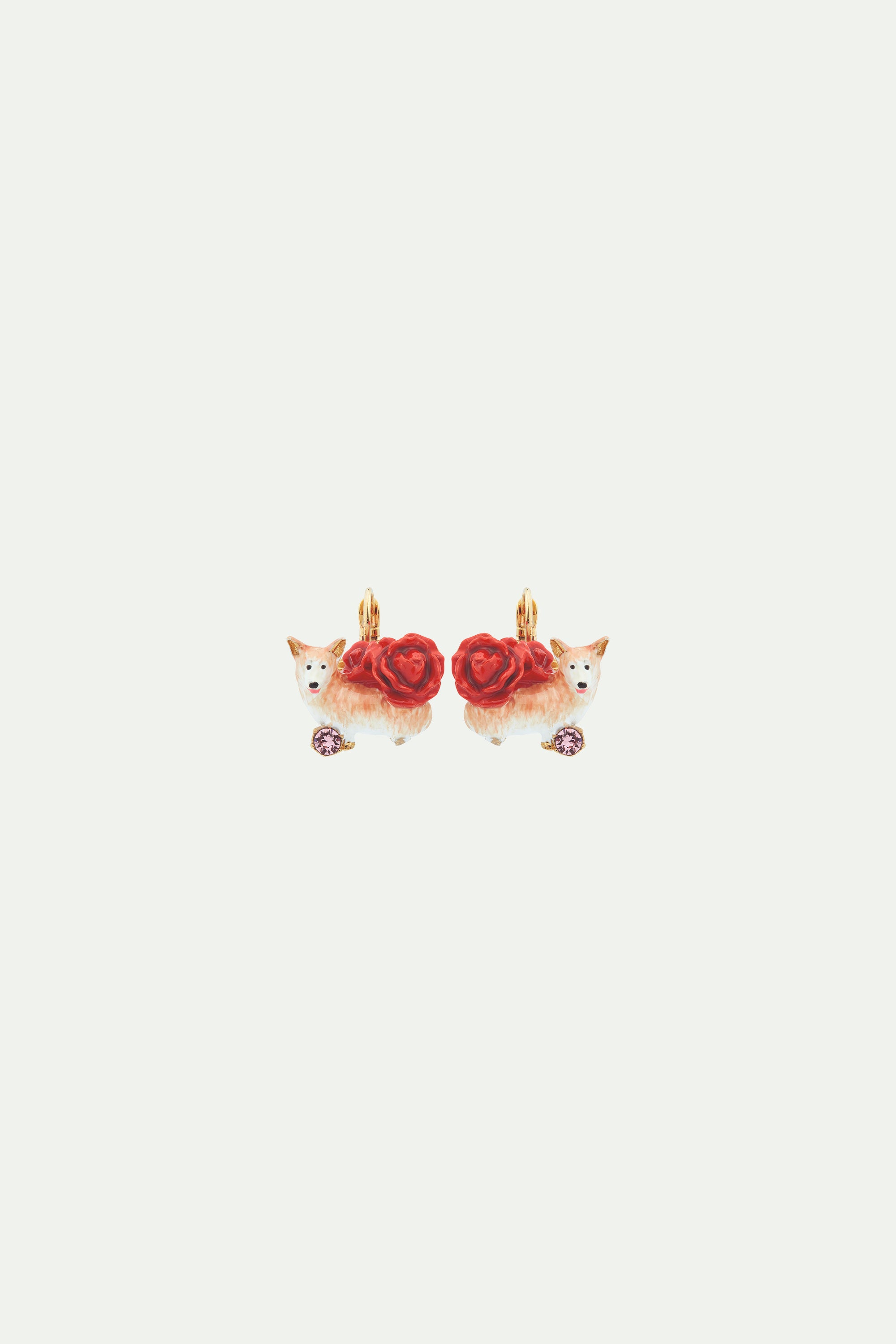 Corgi and red roses sleeper earrings