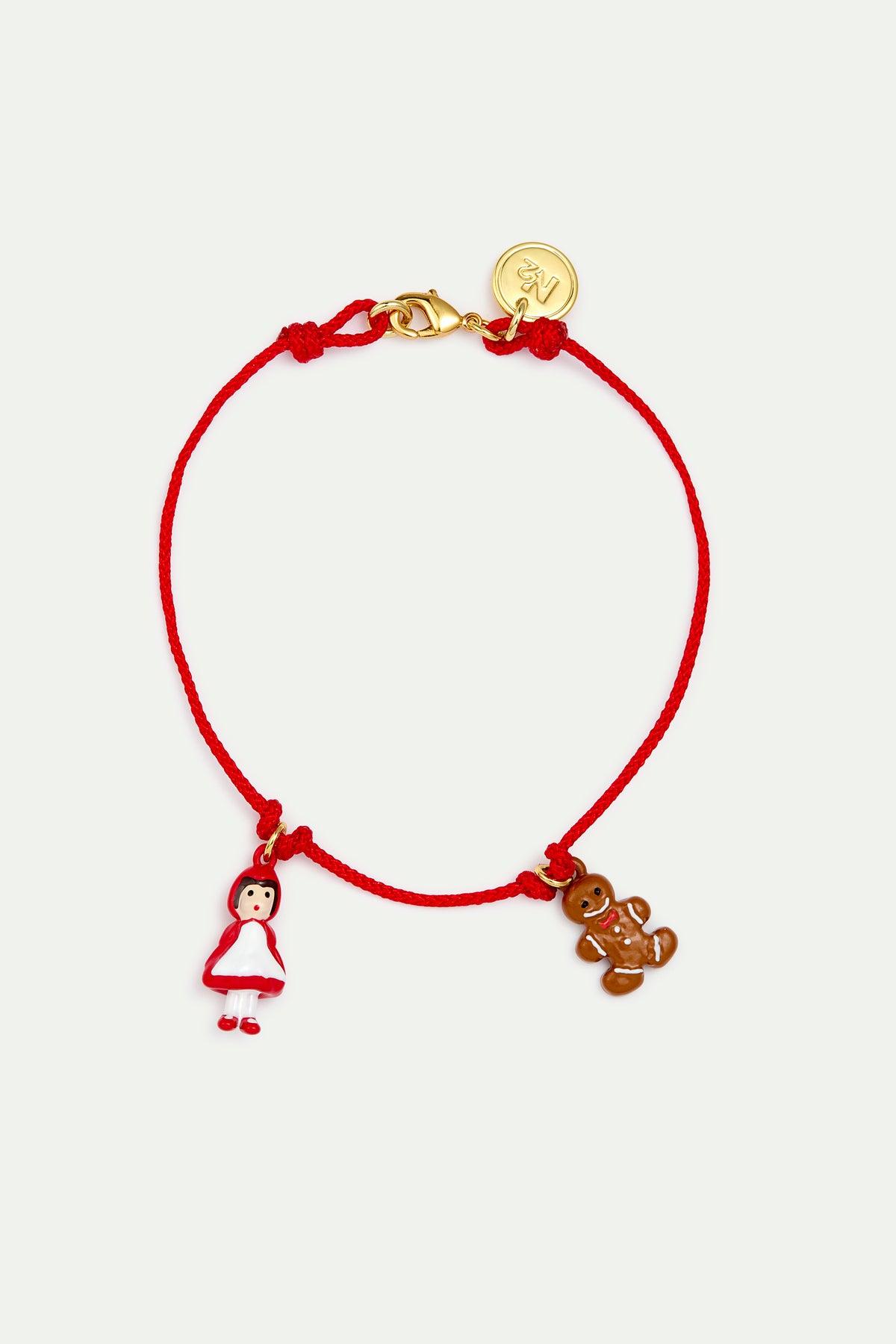 Adjustable red cord bracelet with Little Red Riding Hood and Gingerbread Man