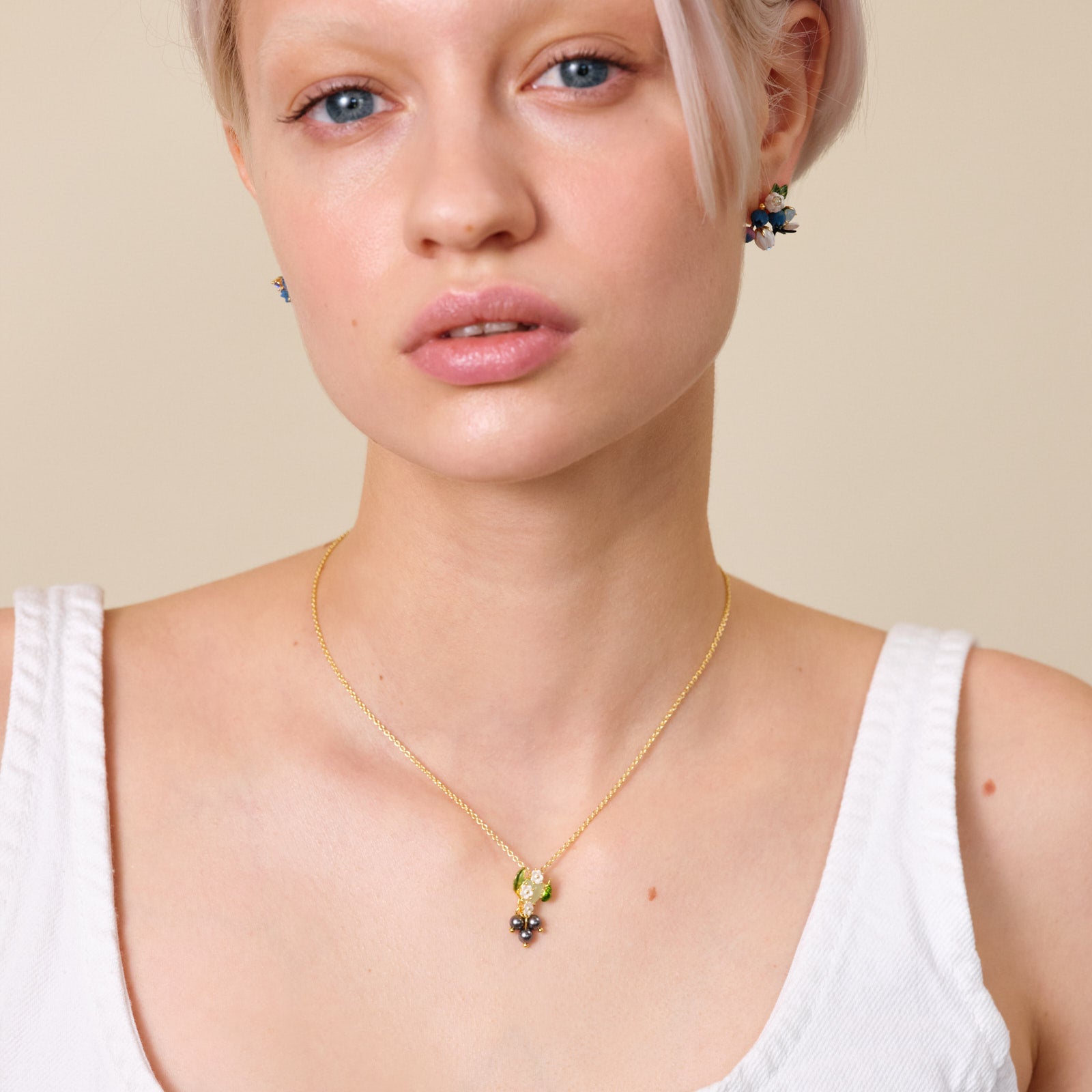 Blueberry and scarab beetle pendant necklace