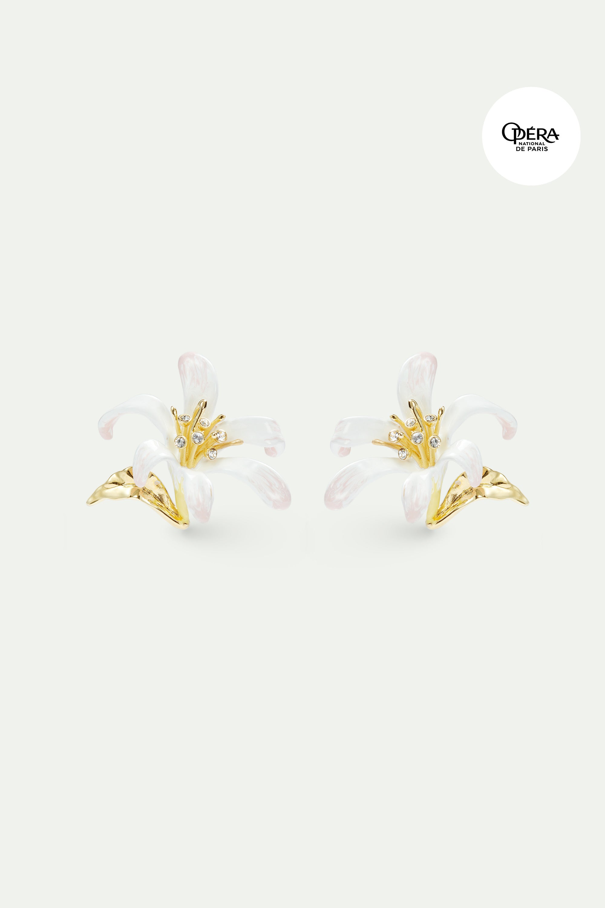 Large white lily earrings and golden leaves