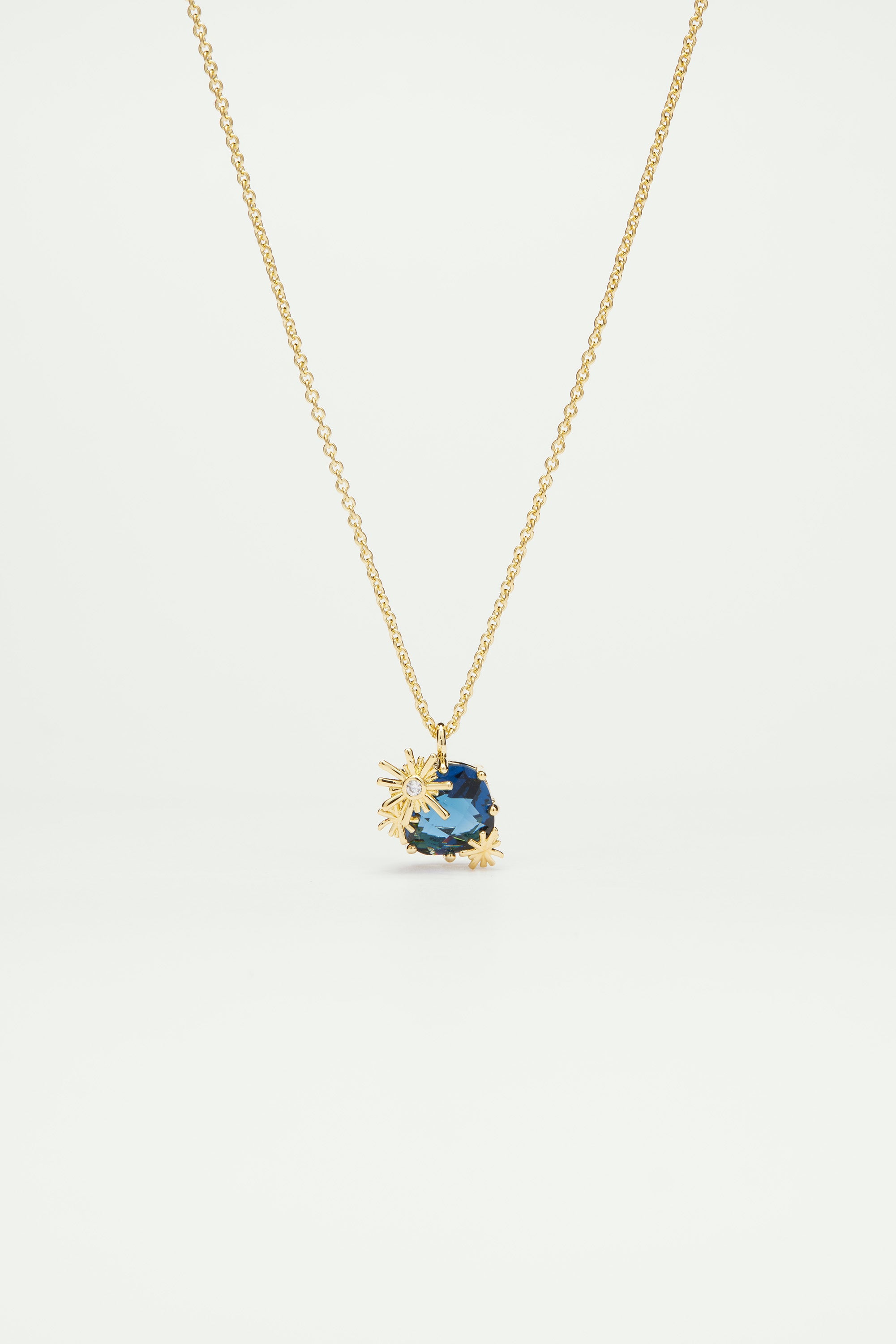 Gold stars and square stone pendant necklace