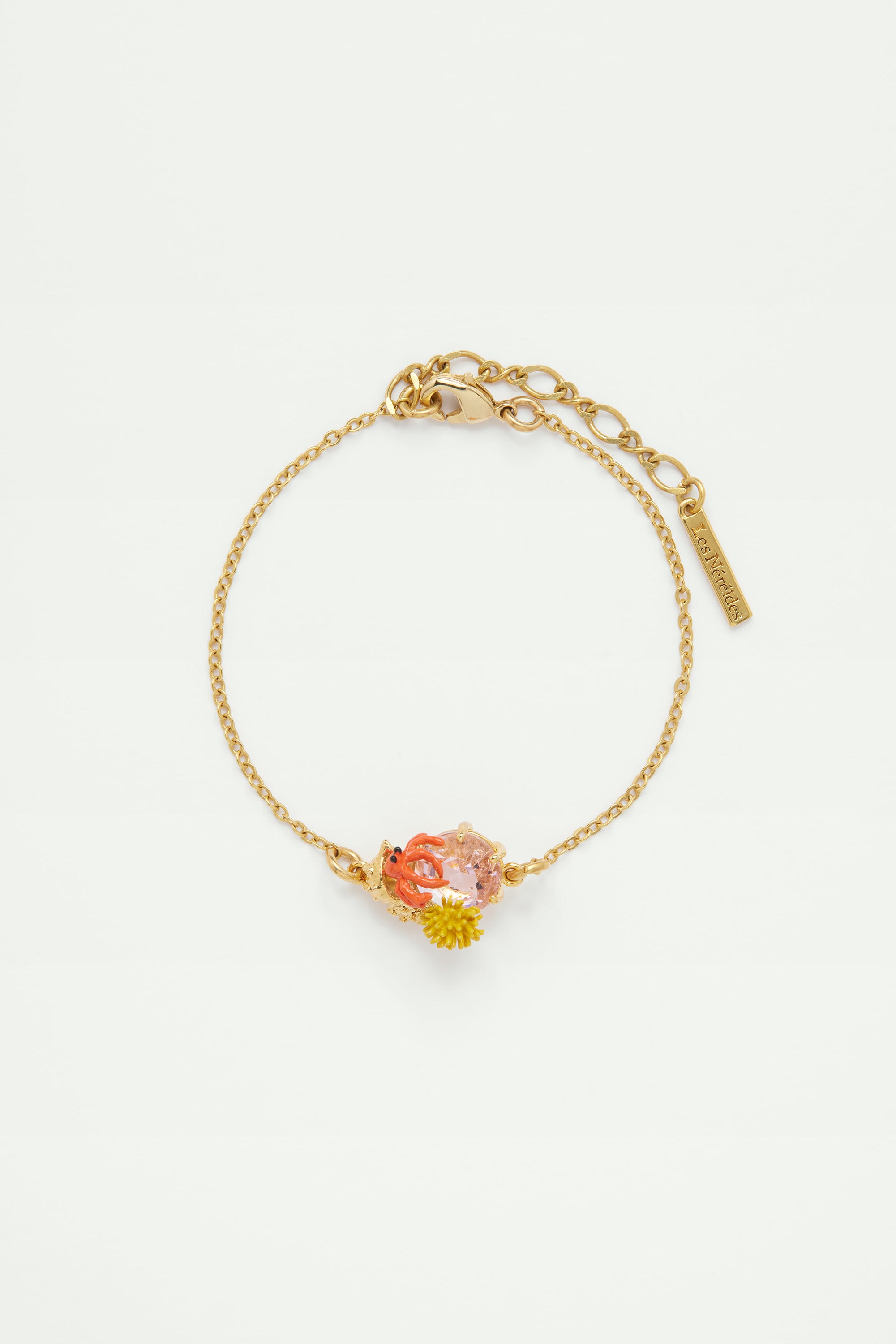 Seashell, enamelled coral and cut glass stone fine bracelet