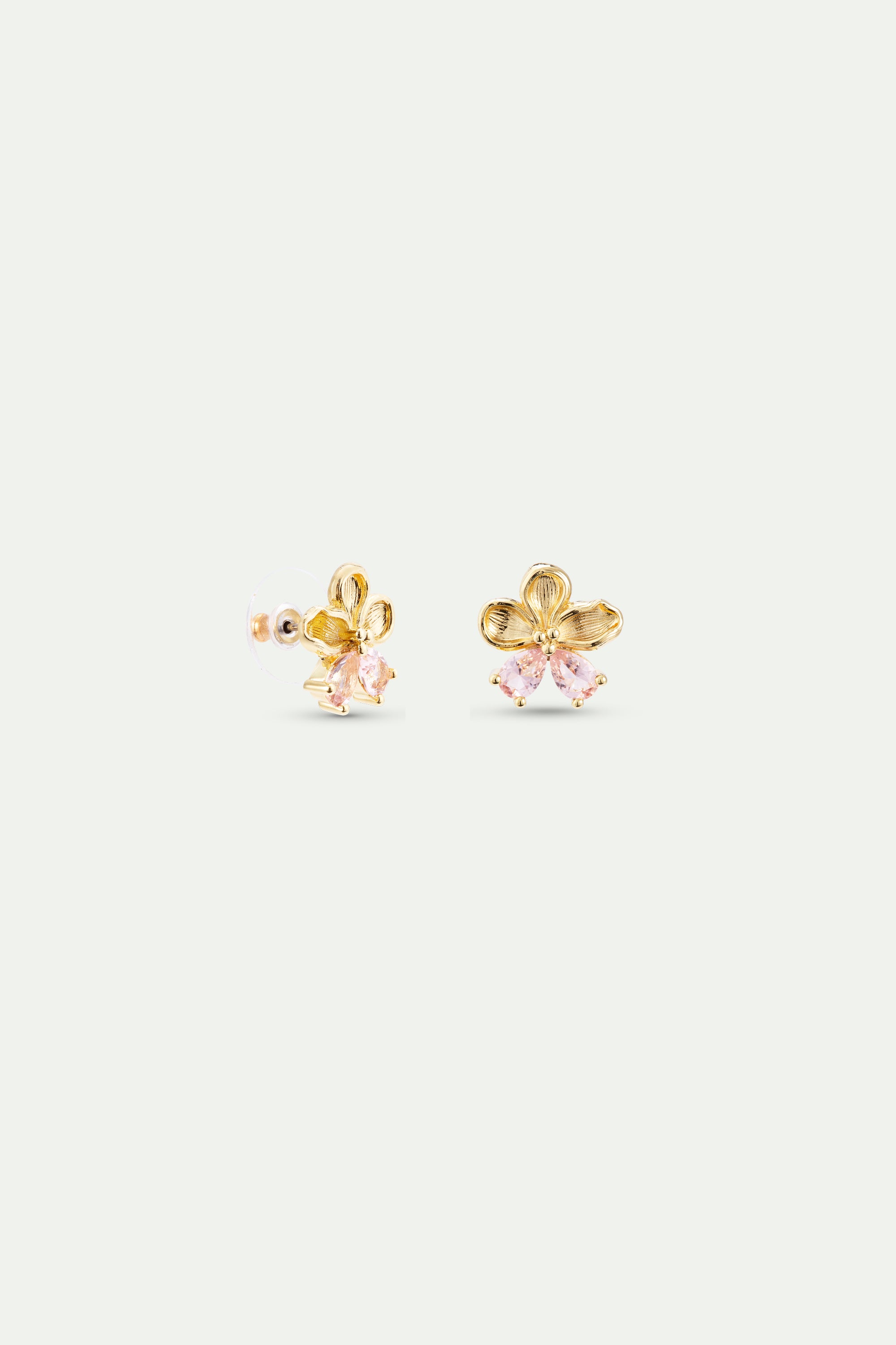 Gold cherry blossom and pink stone post earrings
