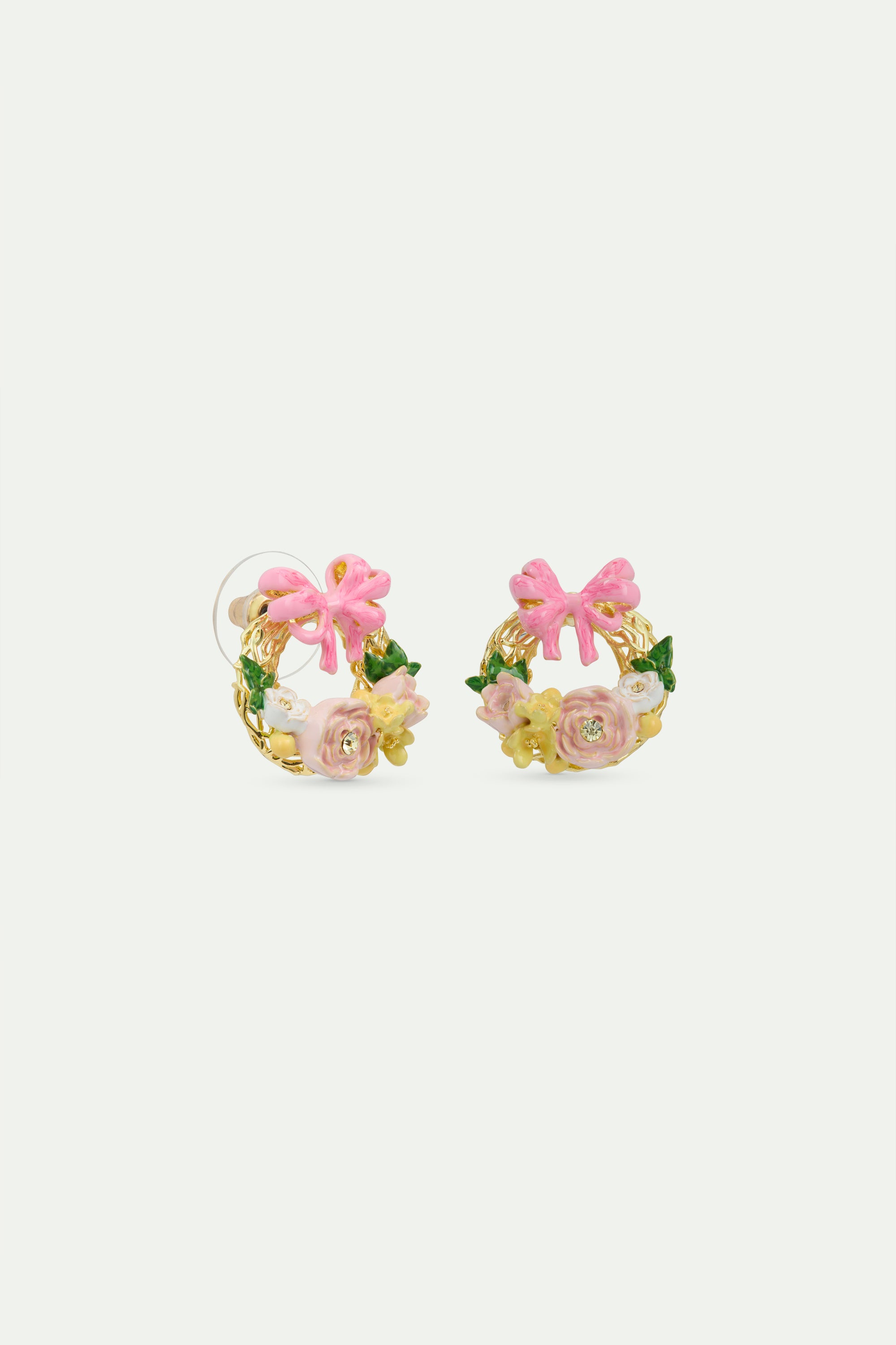 Flower crown and pink bow post earrings