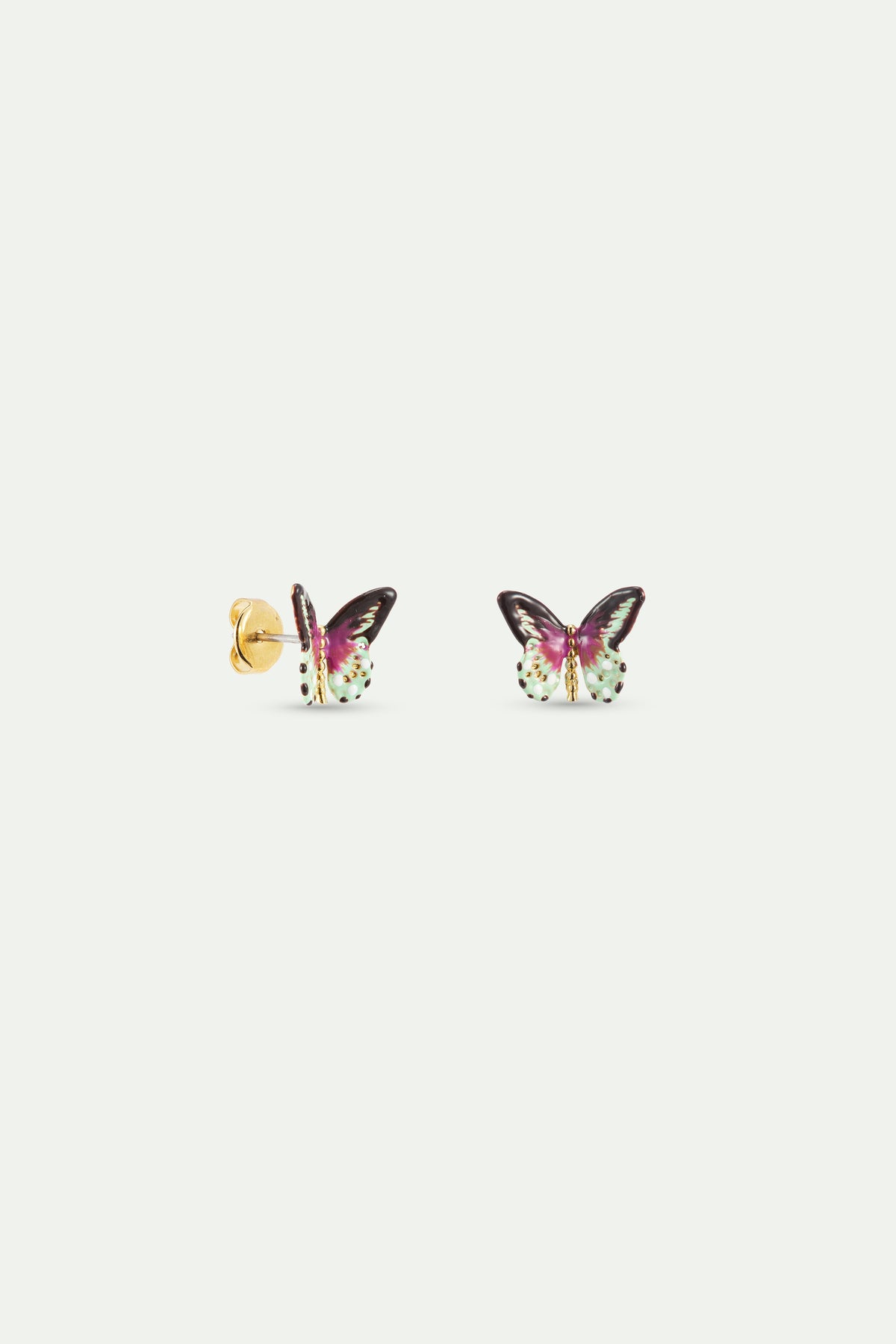 Green and purple butterfly post earrings