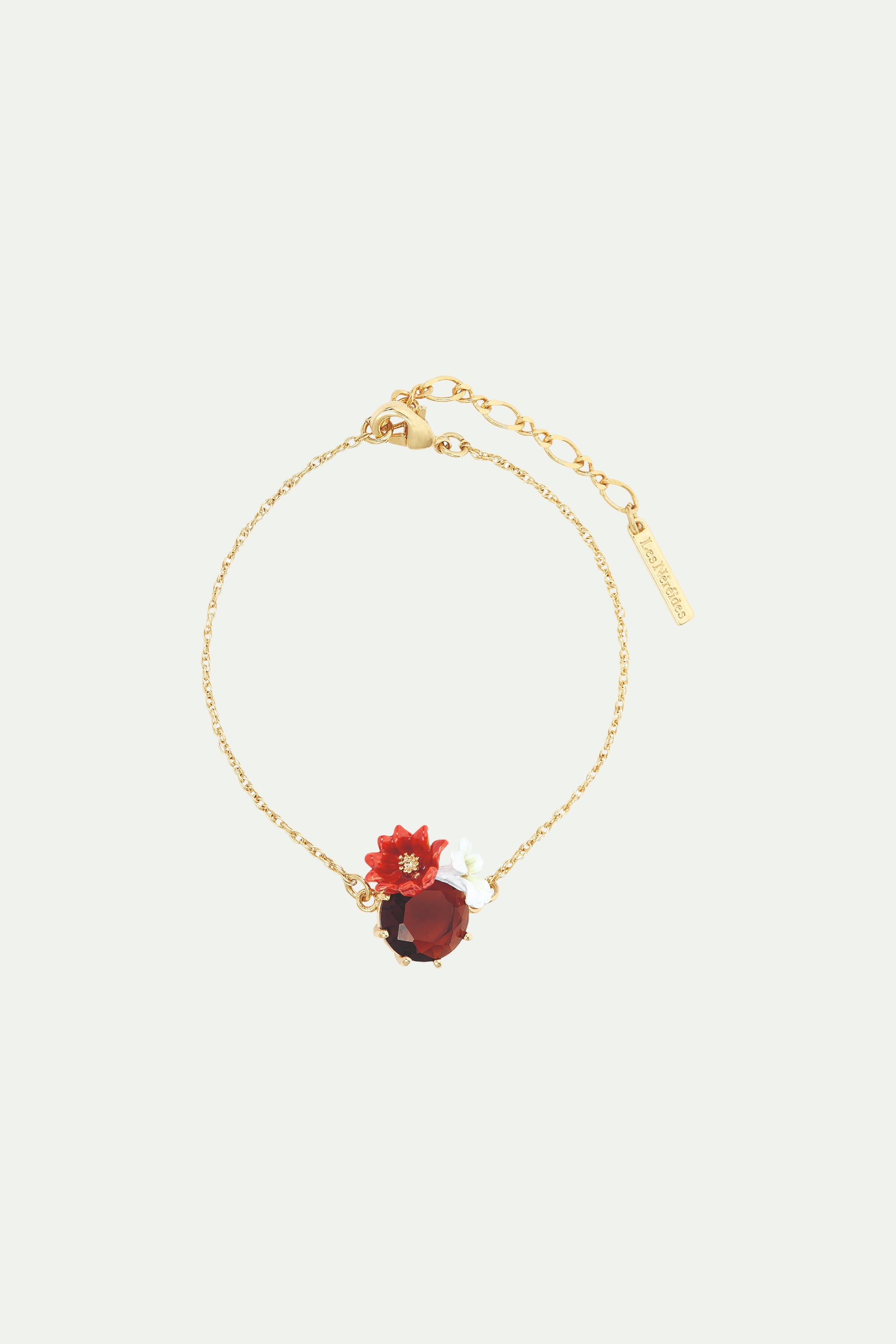 Flowers and round faceted glass stone fine bracelet