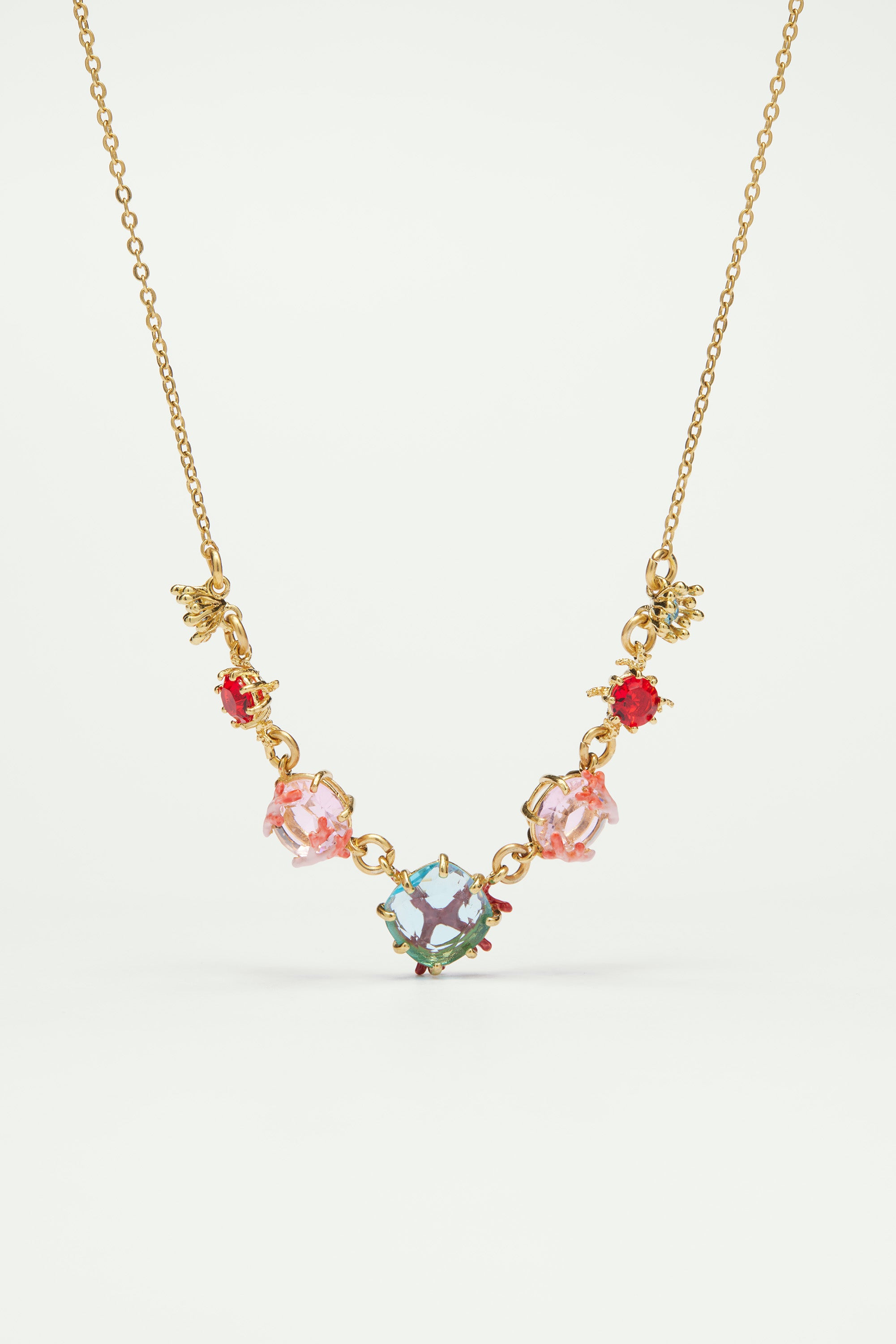 Coral and cut glass tone statement necklace