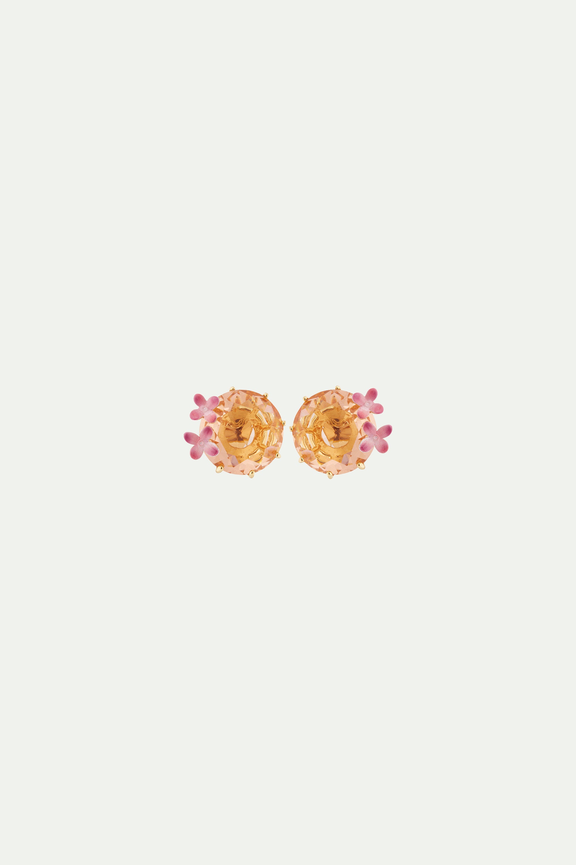 Apricot pink diamantine flower and round stone post earrings