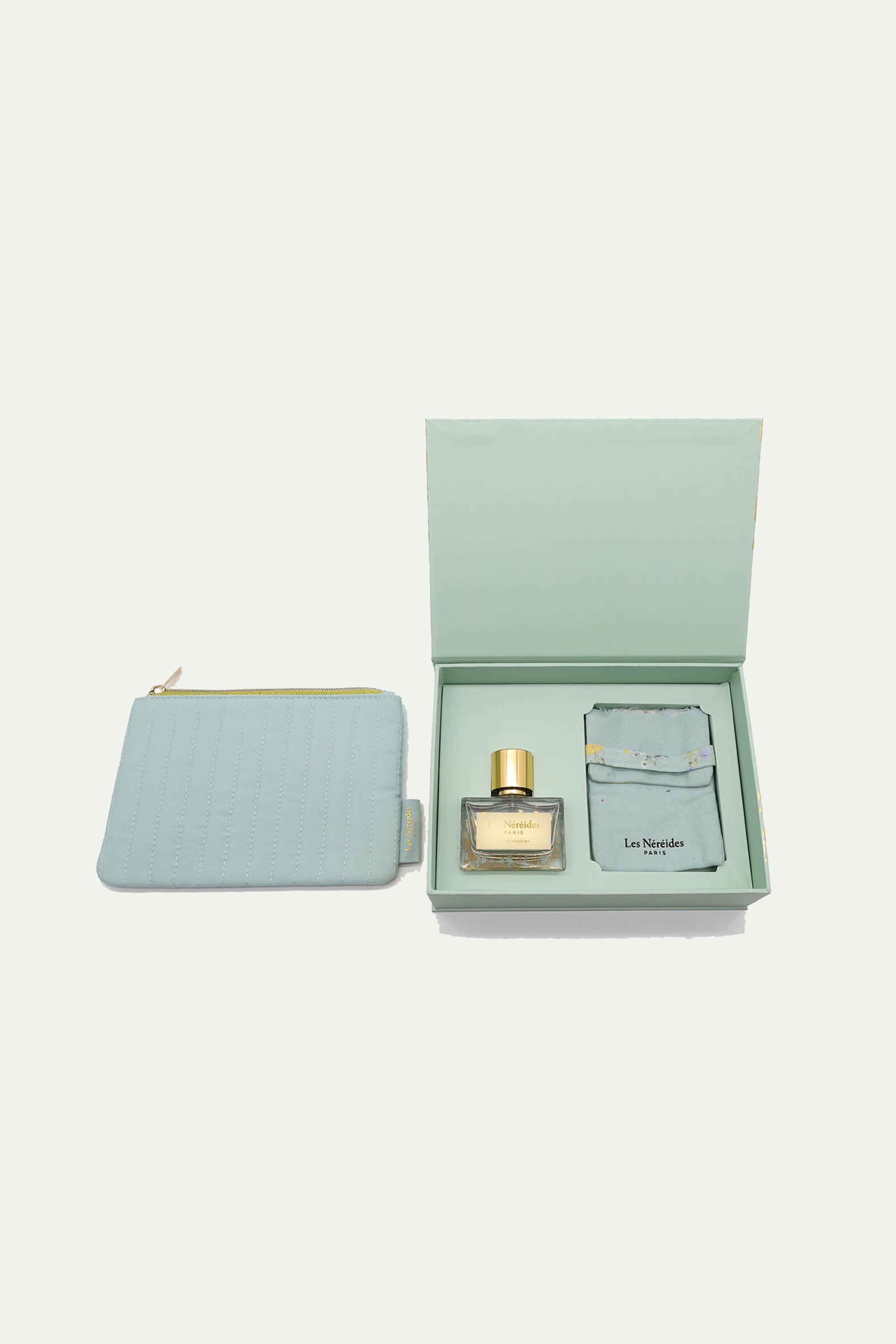 Discovery box Pas de Velours fragance 30ml + faceted glass and vanilla flower Bracelet + beauty pouch