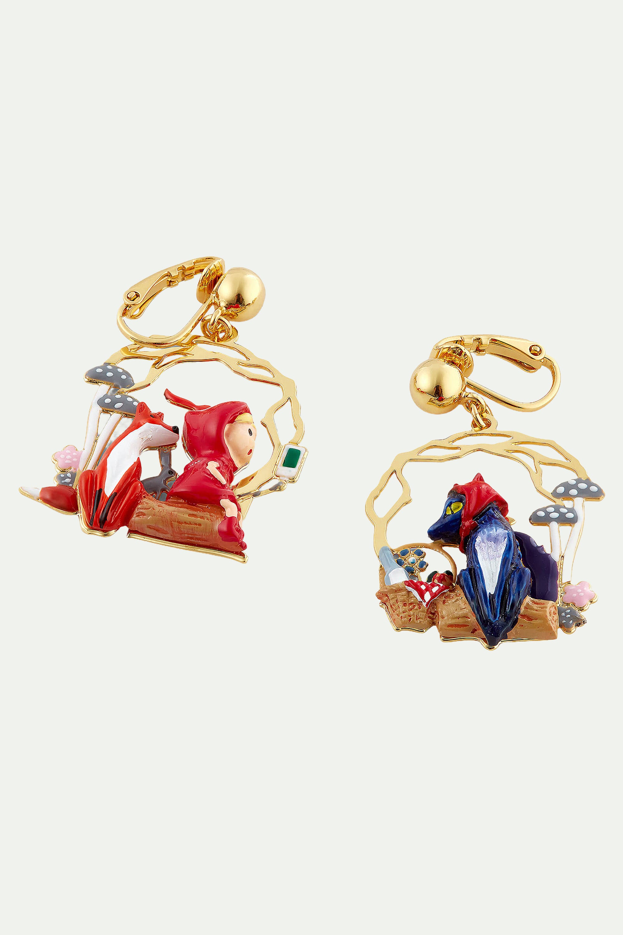 Little Red Riding Hood Picnic clip-on earrings