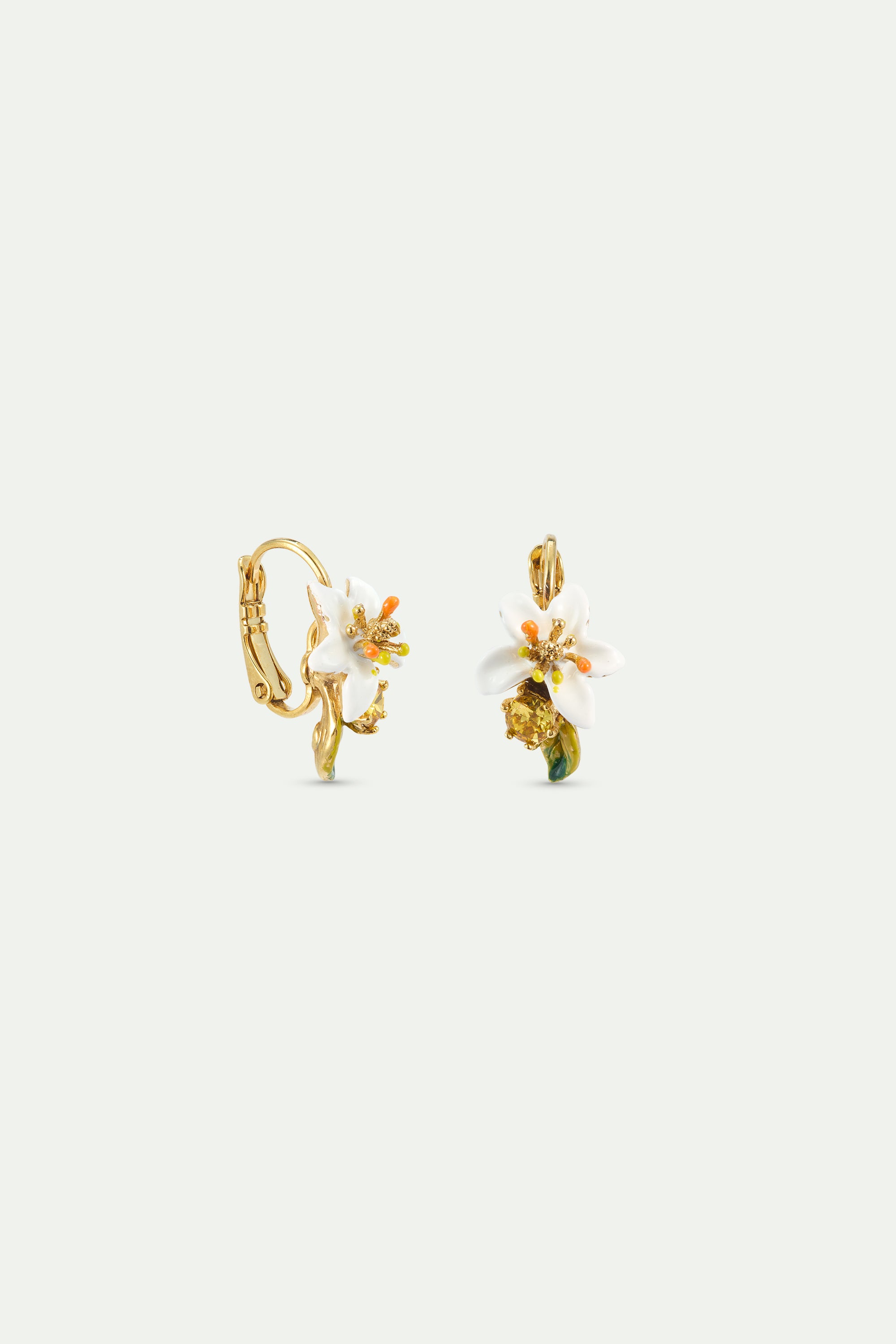 Orange blossom and yellow stone sleeper earrings