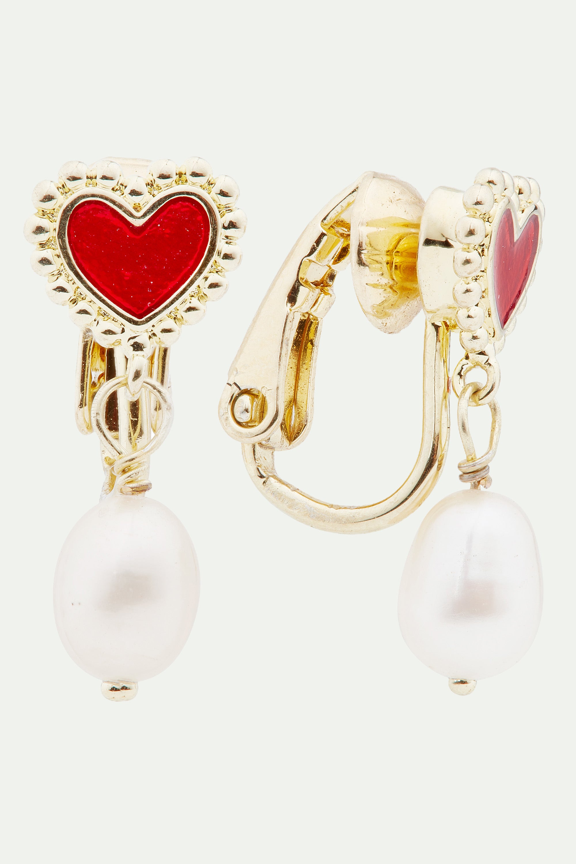 Heart and cultured pearl post earrings