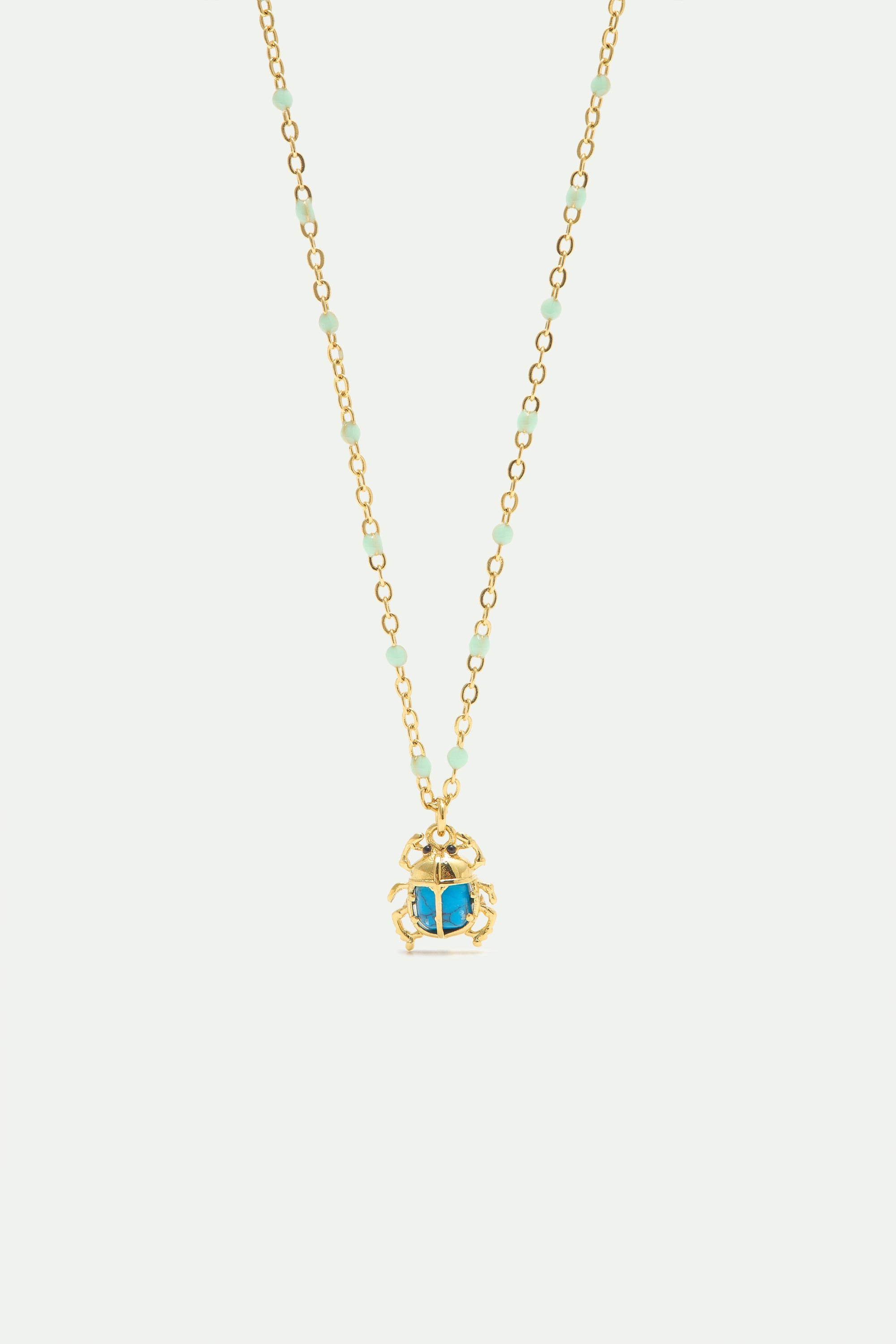 Turquoise and gold beetle pendant necklace