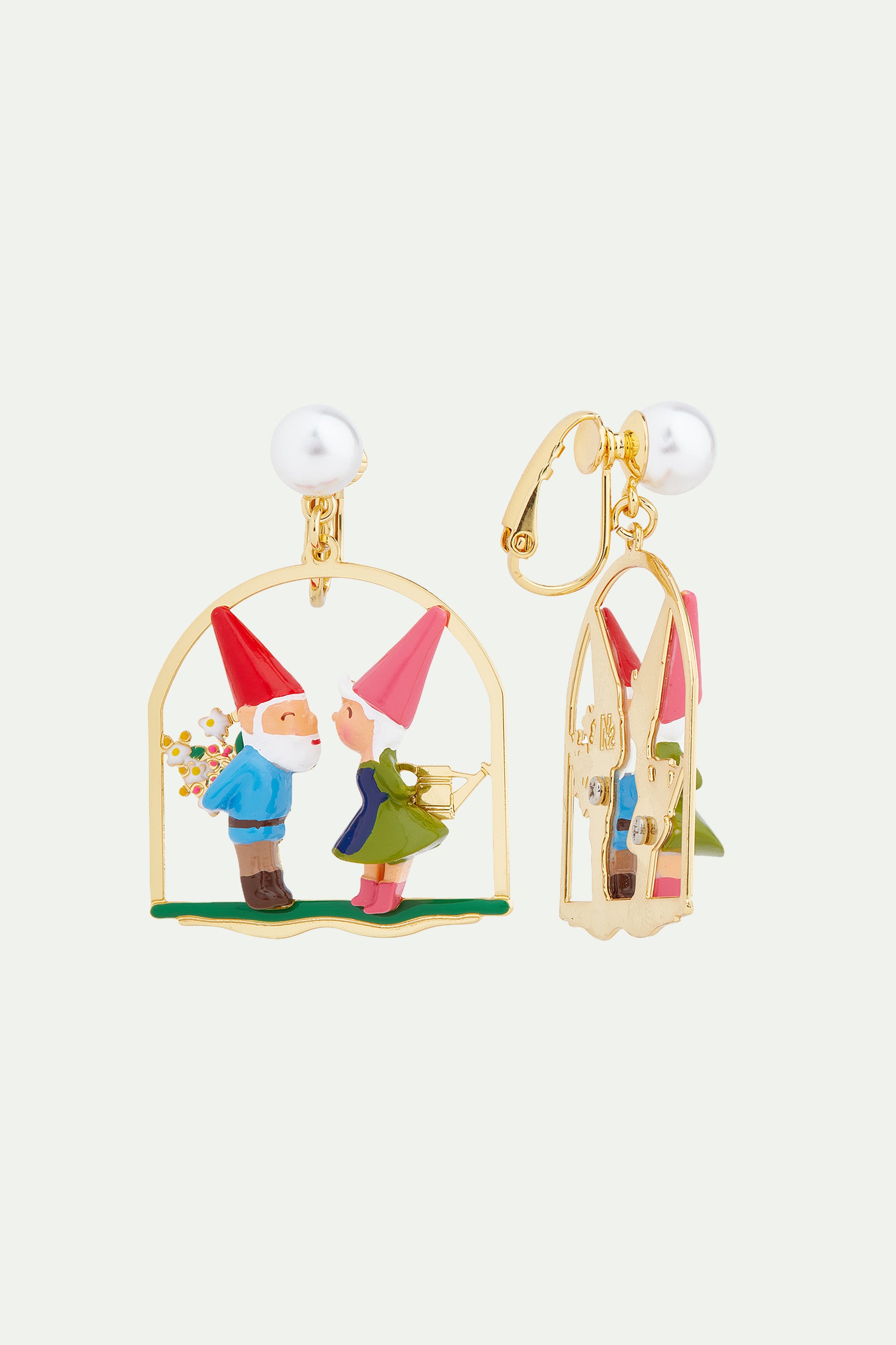 Garden gnome couple clip-on earrings
