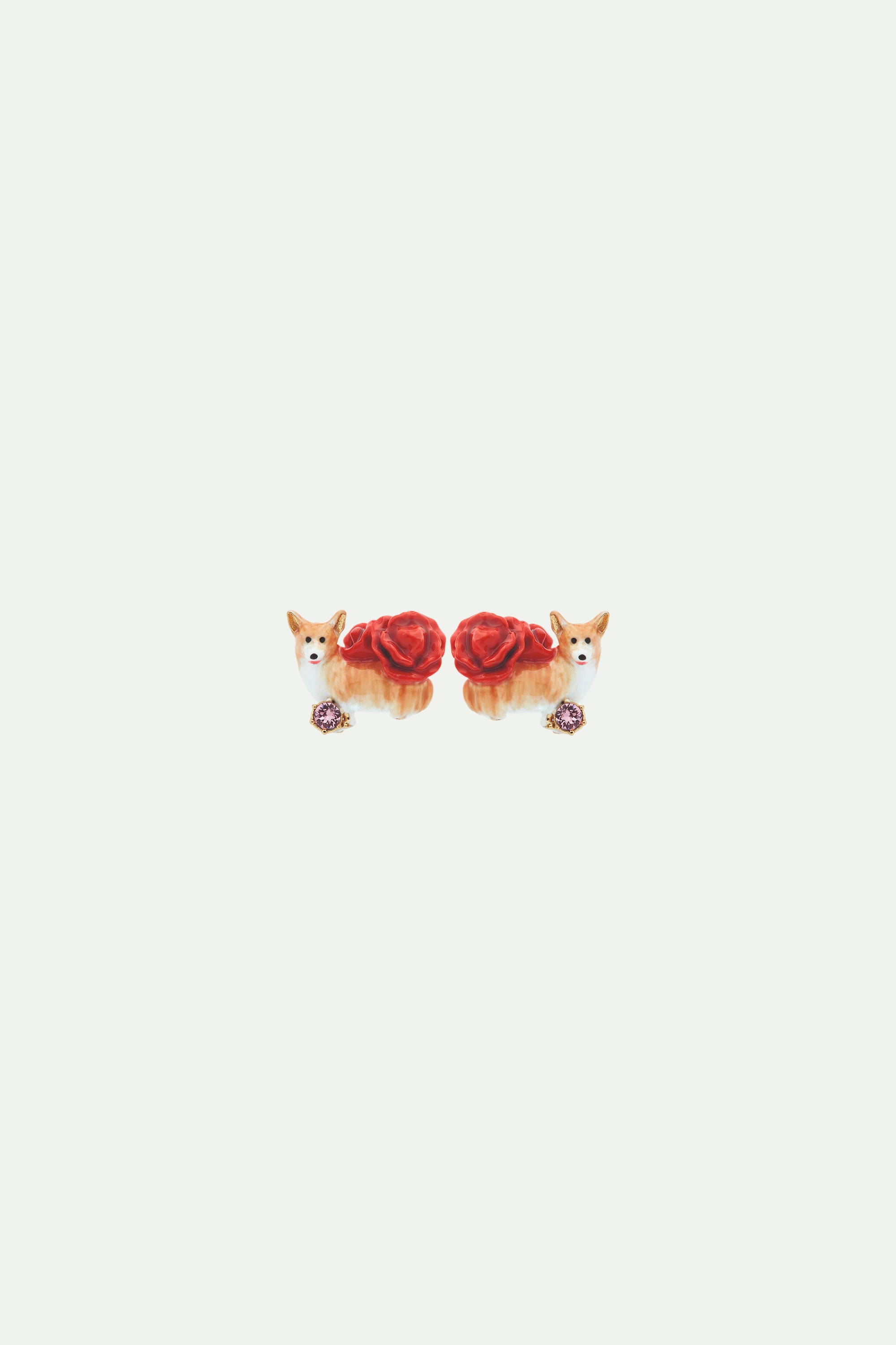Corgi and red roses post earrings